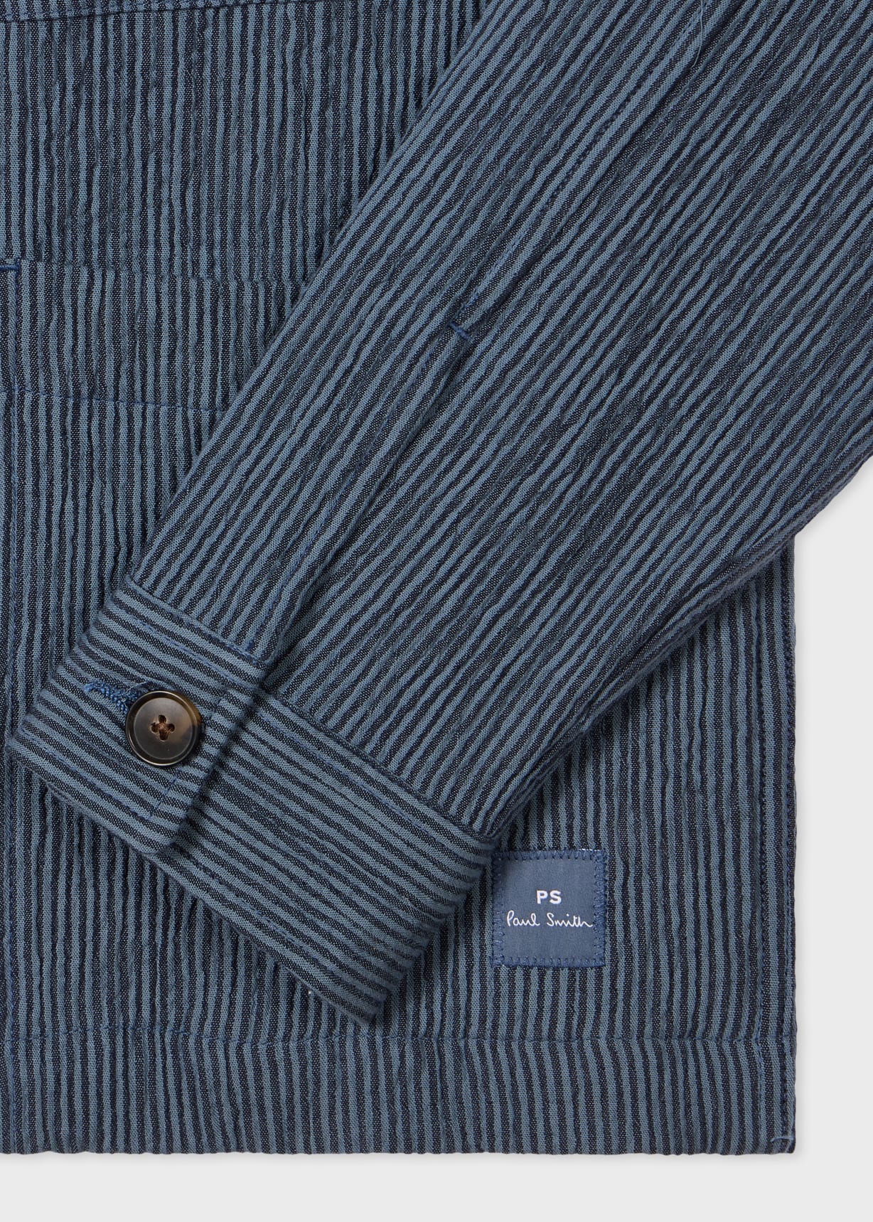 Men's Mid Blue Textured Stripe Chore Jacket