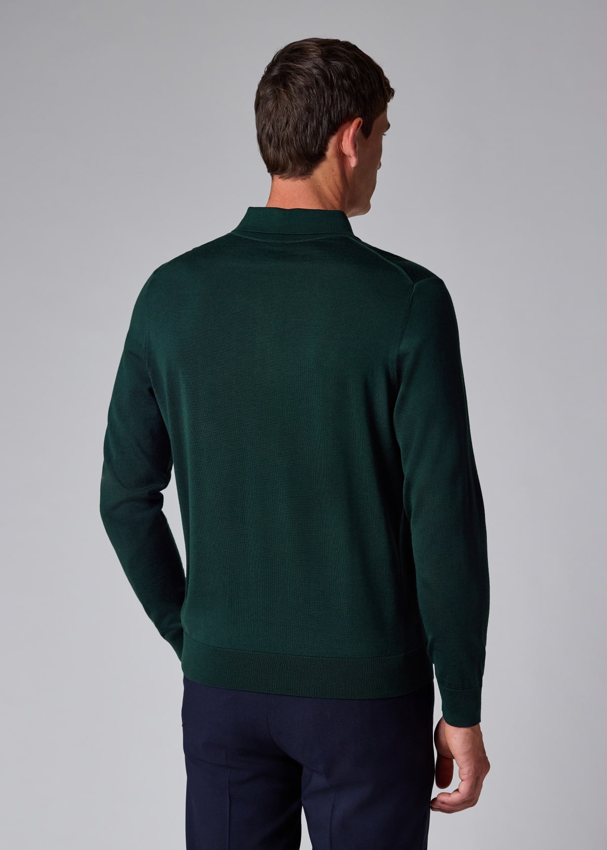 Men's Dark Green 'Signature Stripe' Zip Trim Merino Wool Polo Shirt
