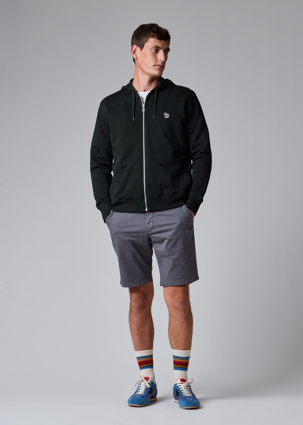 Men's Black Cotton Zip-Front Zebra Logo Hoodie