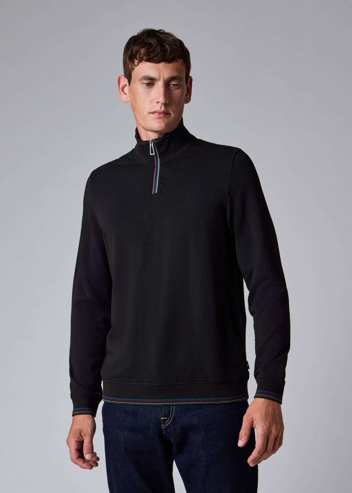 Men's Black 'Sports Stripe' Quarter Zip Top