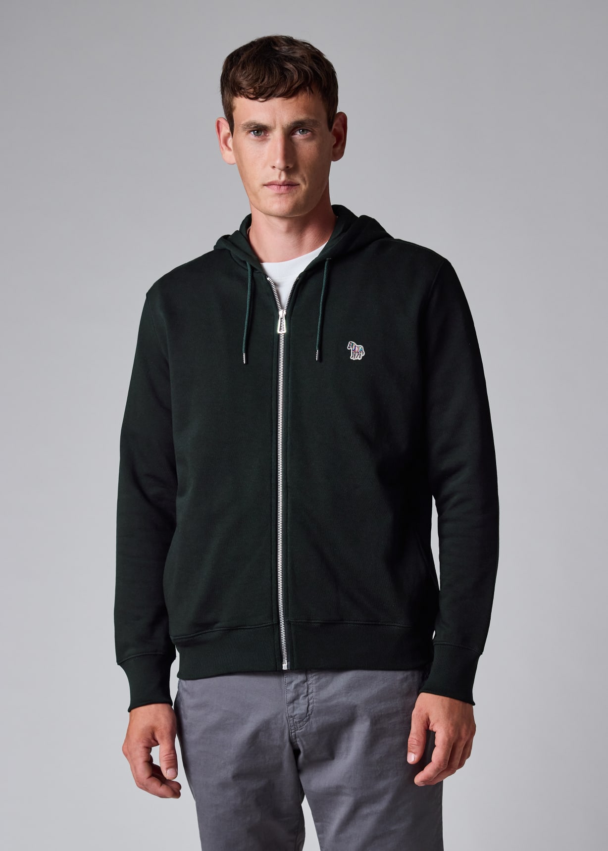 Men's Black Cotton Zip-Front Zebra Logo Hoodie