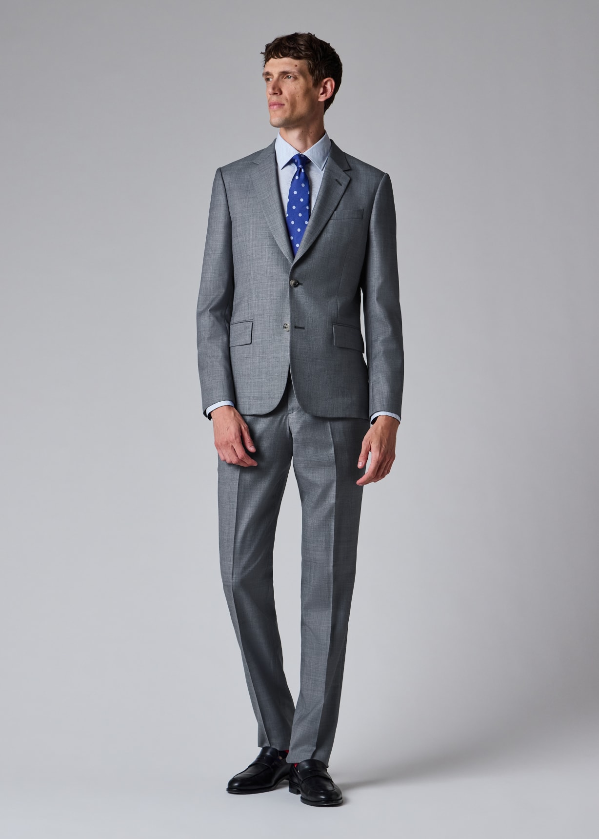 Men's Tailored-Fit Light Blue Sharkskin Wool Suit