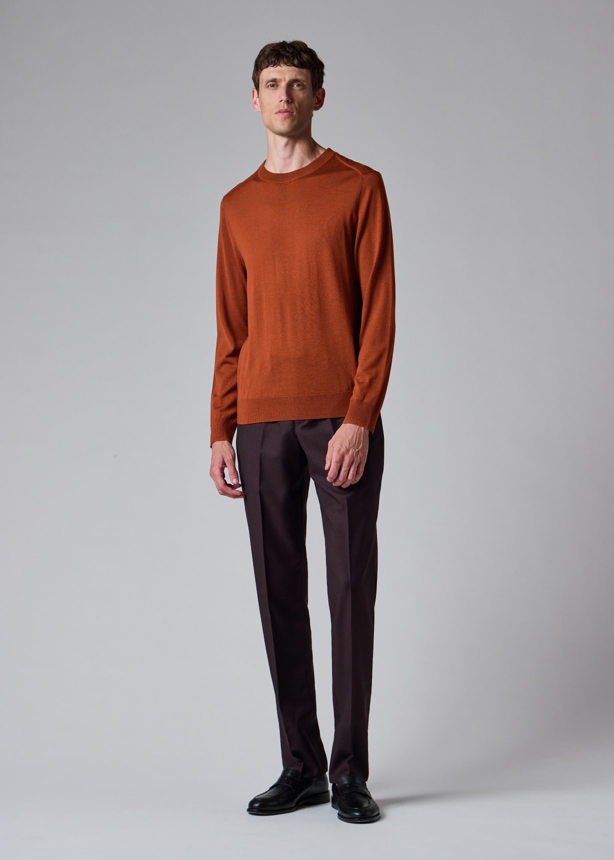 Pull Homme Marron Rouille en Laine Mérinos Lavable en Machine