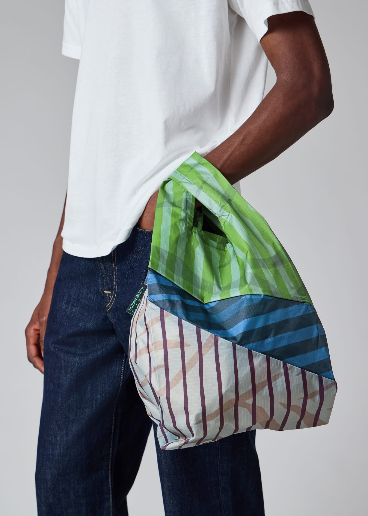 Susan Bijl x Paul Smith - Green Mixed-Stripe 'The New Shopping Bag