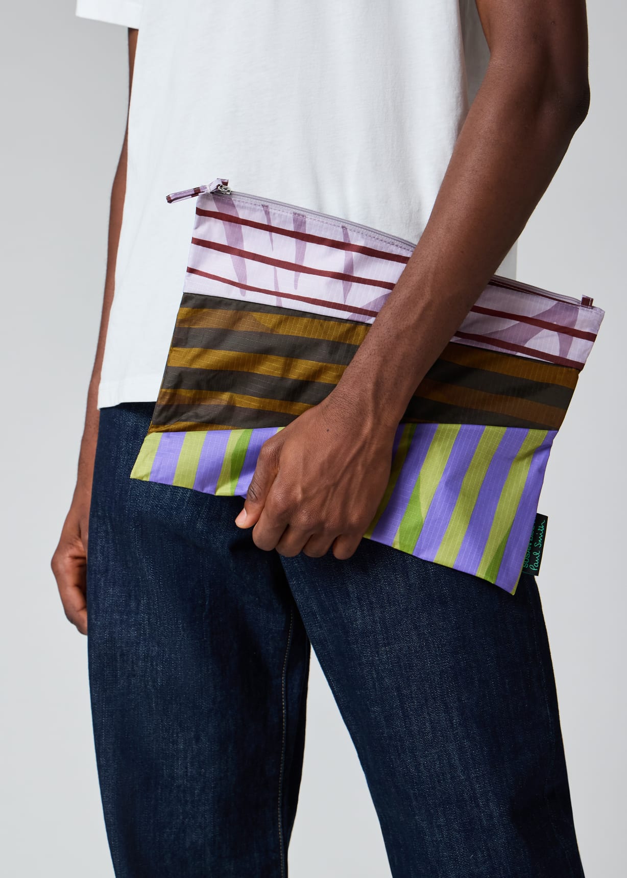 Susan Bijl x Paul Smith - Lilac Mixed Stripe 'The New Pouch' Large