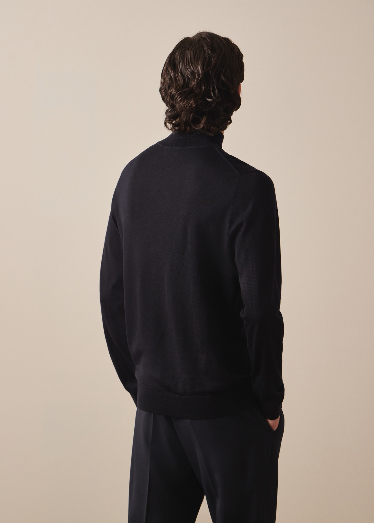 Men's Black Washable Merino Wool 'Signature Stripe' Zip Cardigan