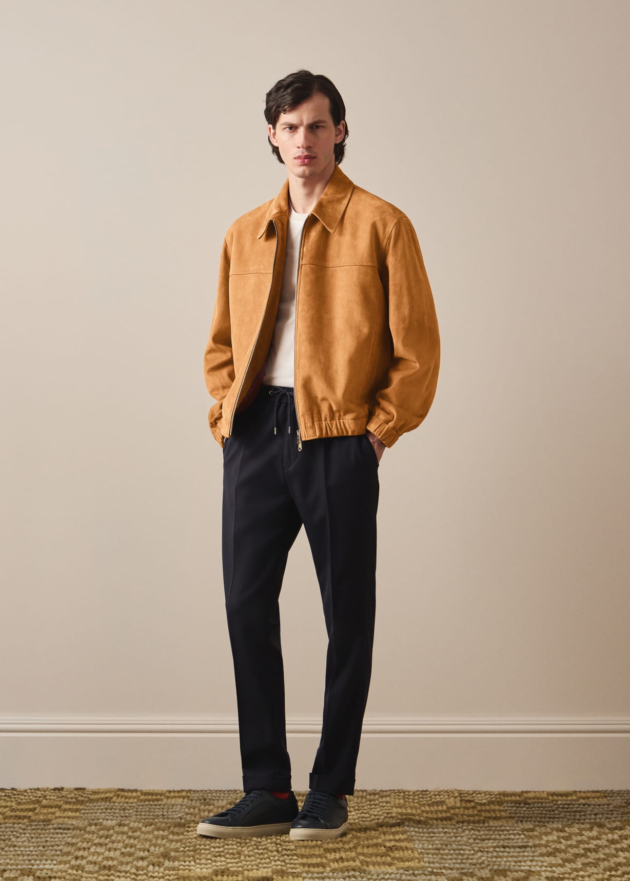 Men's Tan Suede Bomber Jacket