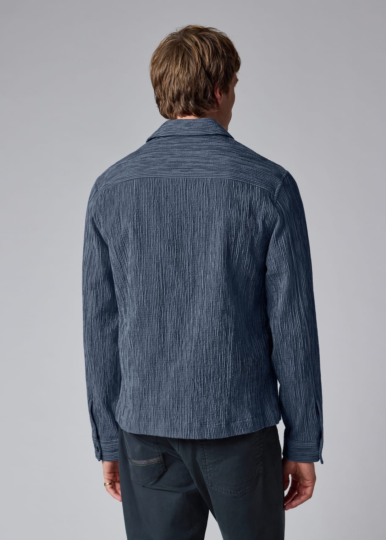 Men's Mid Blue Textured Stripe Chore Jacket