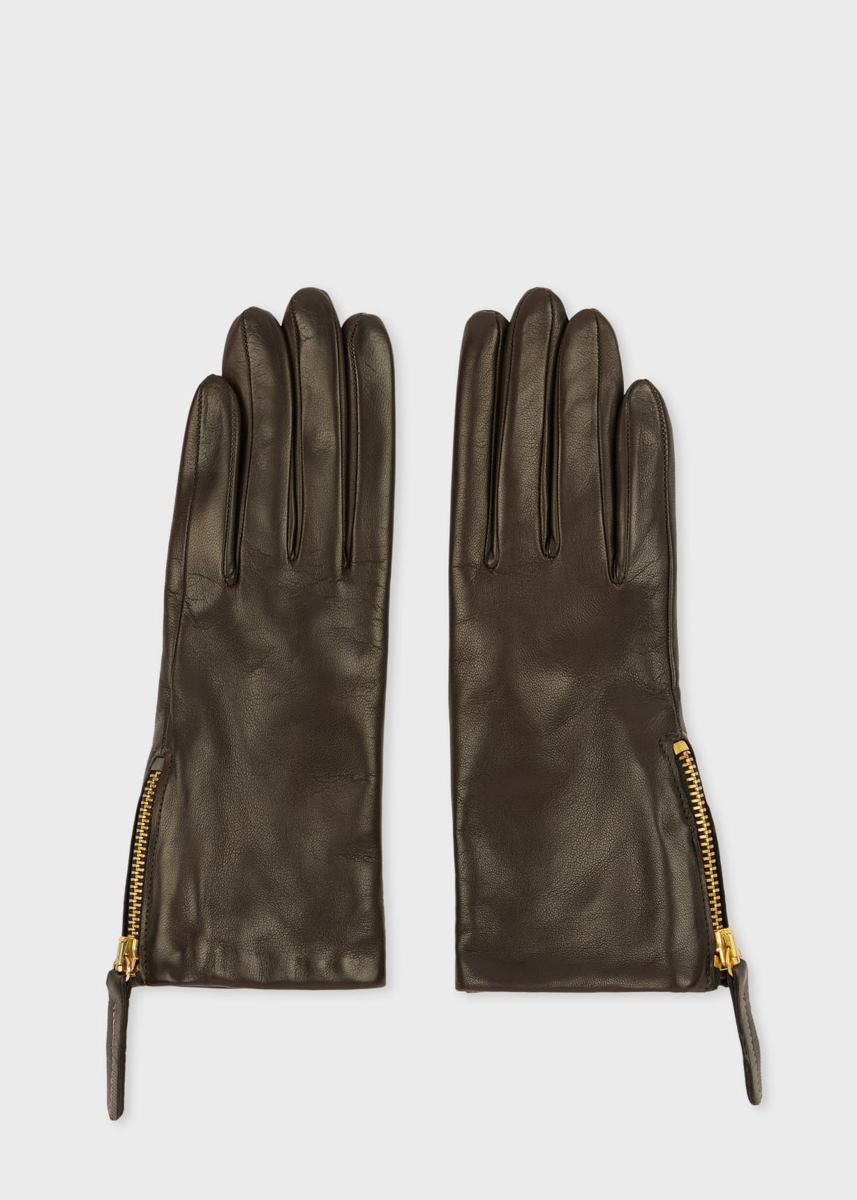 Women's Brown Leather Zip Gloves