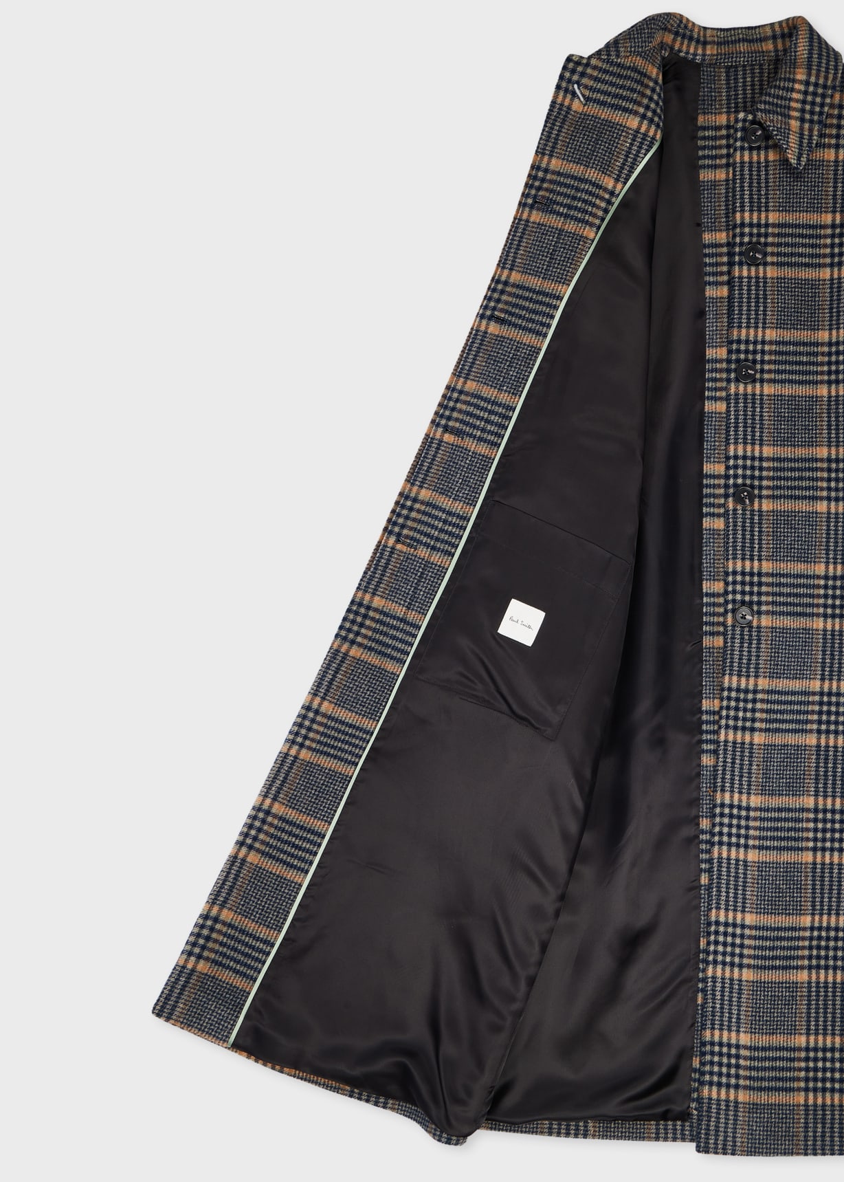 Women's Navy and Grey Check Brushed Wool Coat with Back Buttons