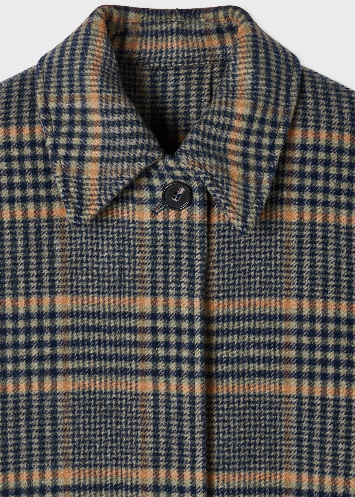 Women's Navy and Grey Check Brushed Wool Coat with Back Buttons