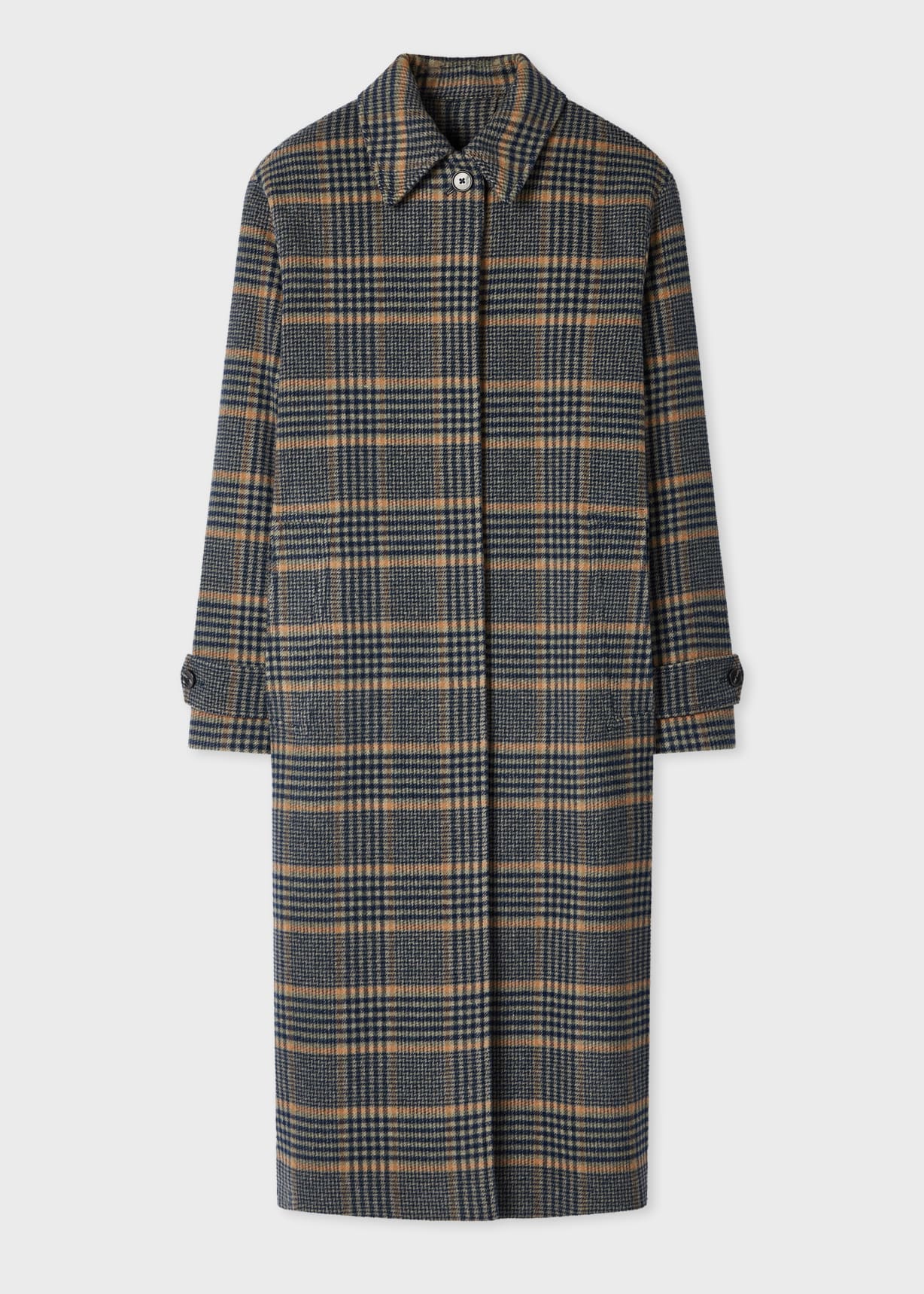 ジャケット・アウター PAUL SMITH High-Neck Urban Wool Coat Women's Navy and Grey Check Brushed Wool Coat with Back Buttons