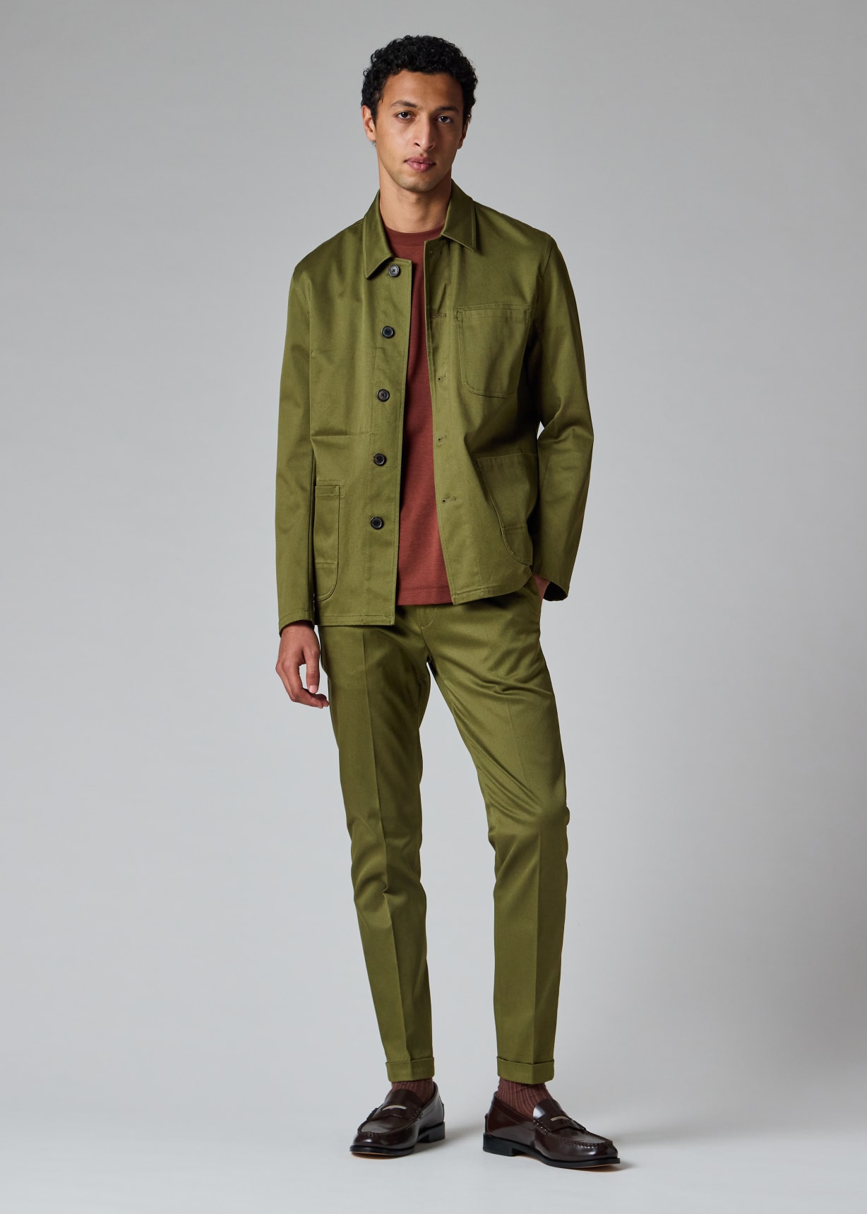 Men's Khaki Green Cotton-Twill Chore Jacket