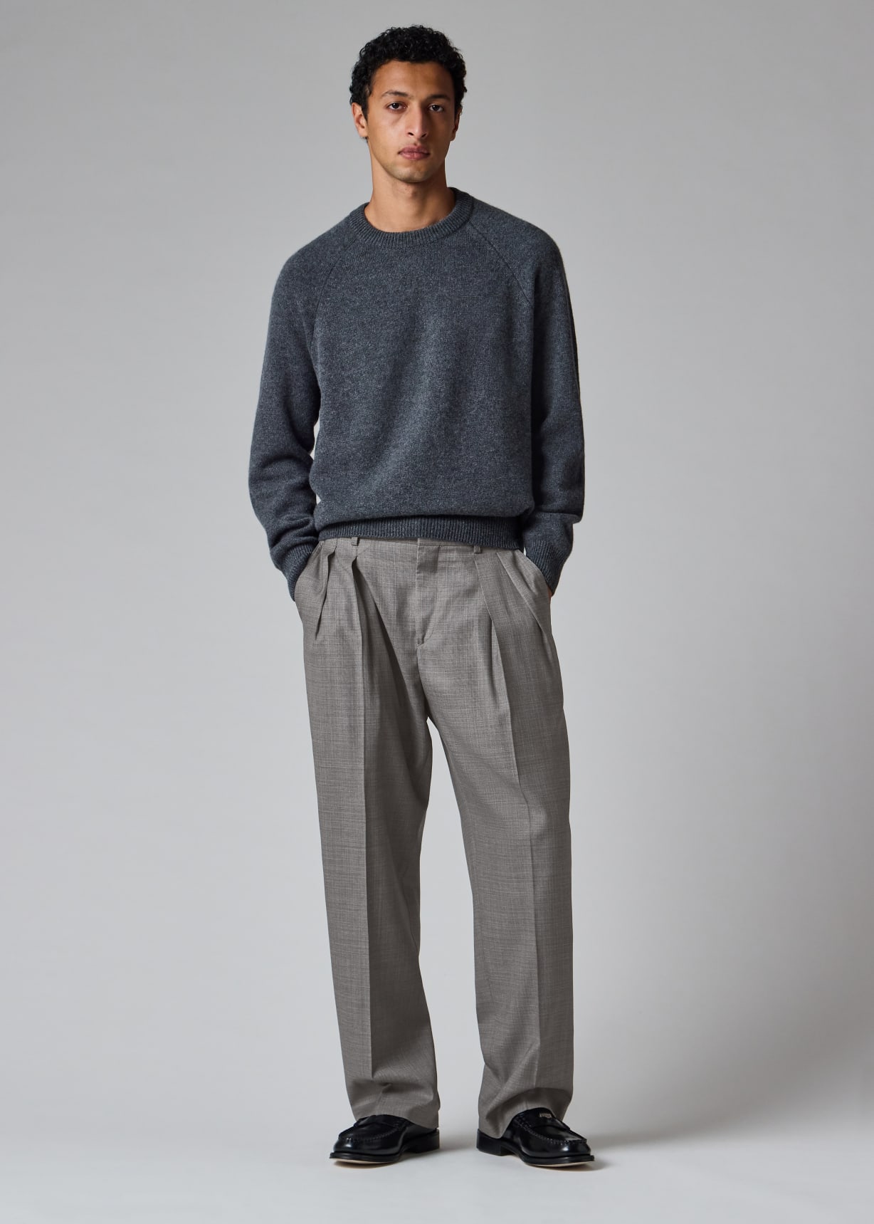 Men's Grey Superfine Merino Wool Pleated Trousers