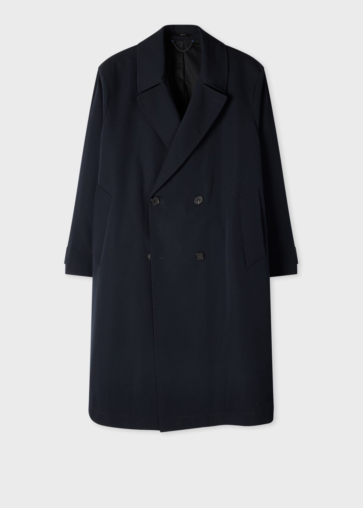 【美品 最終価格 Paul Smith Coat M】 Men's Oversized Navy Wool Twill Double-Breasted Coat