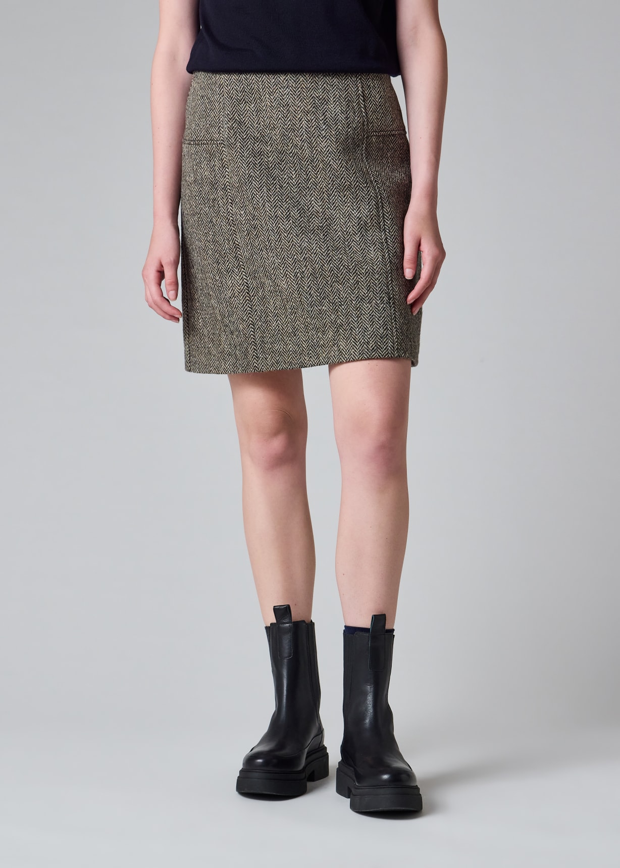 Women's Brown Herringbone Mini Skirt