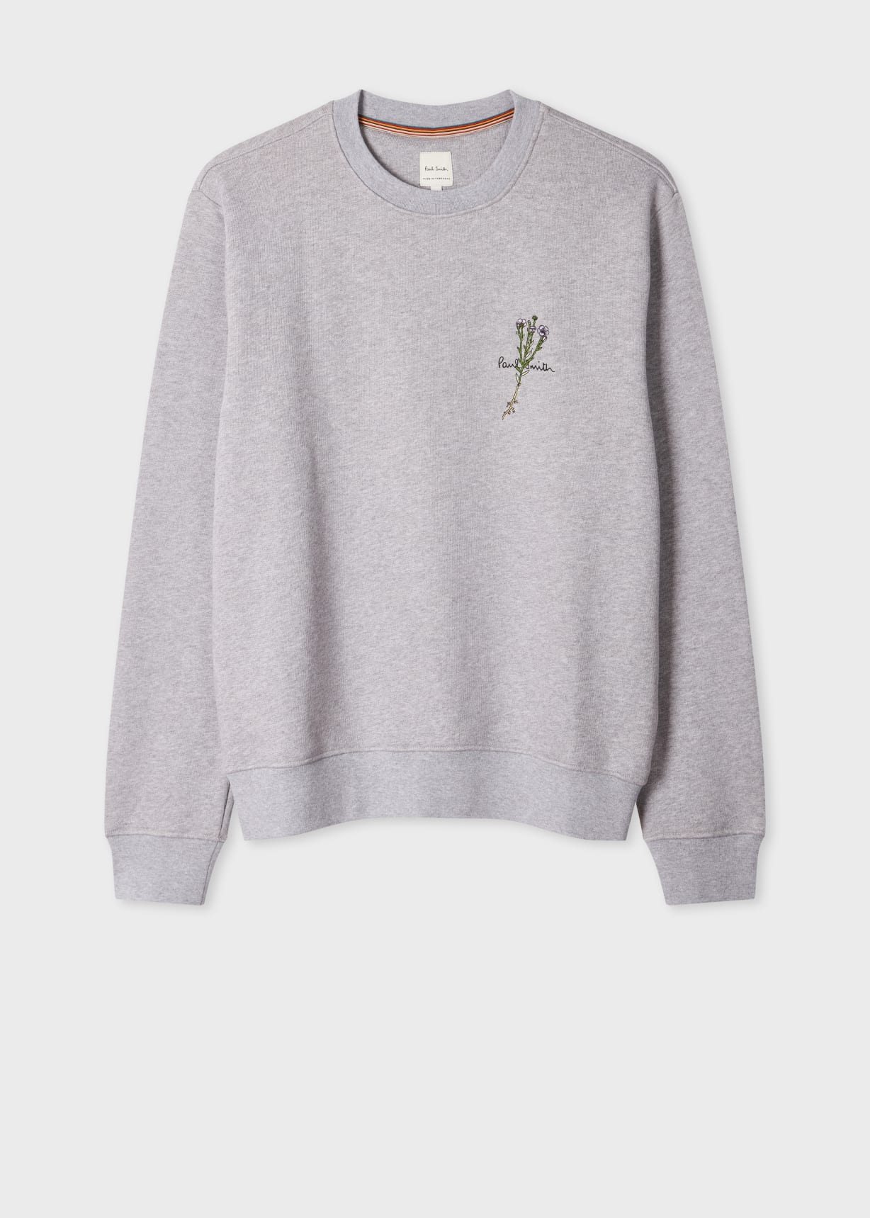 Men's Grey Marl Embroidered Flower Sweatshirt