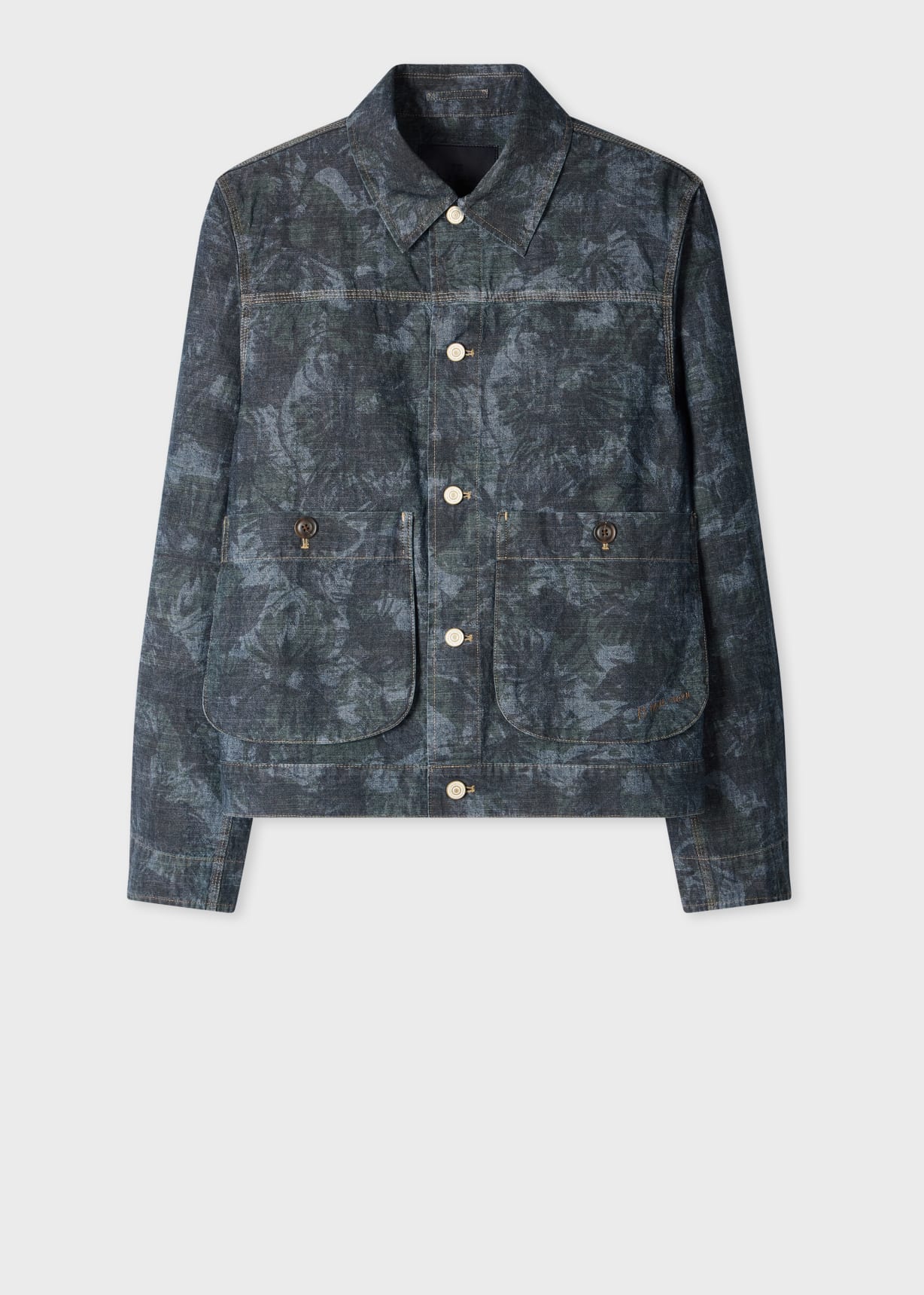 Men's Floral Print Chambray Work Jacket