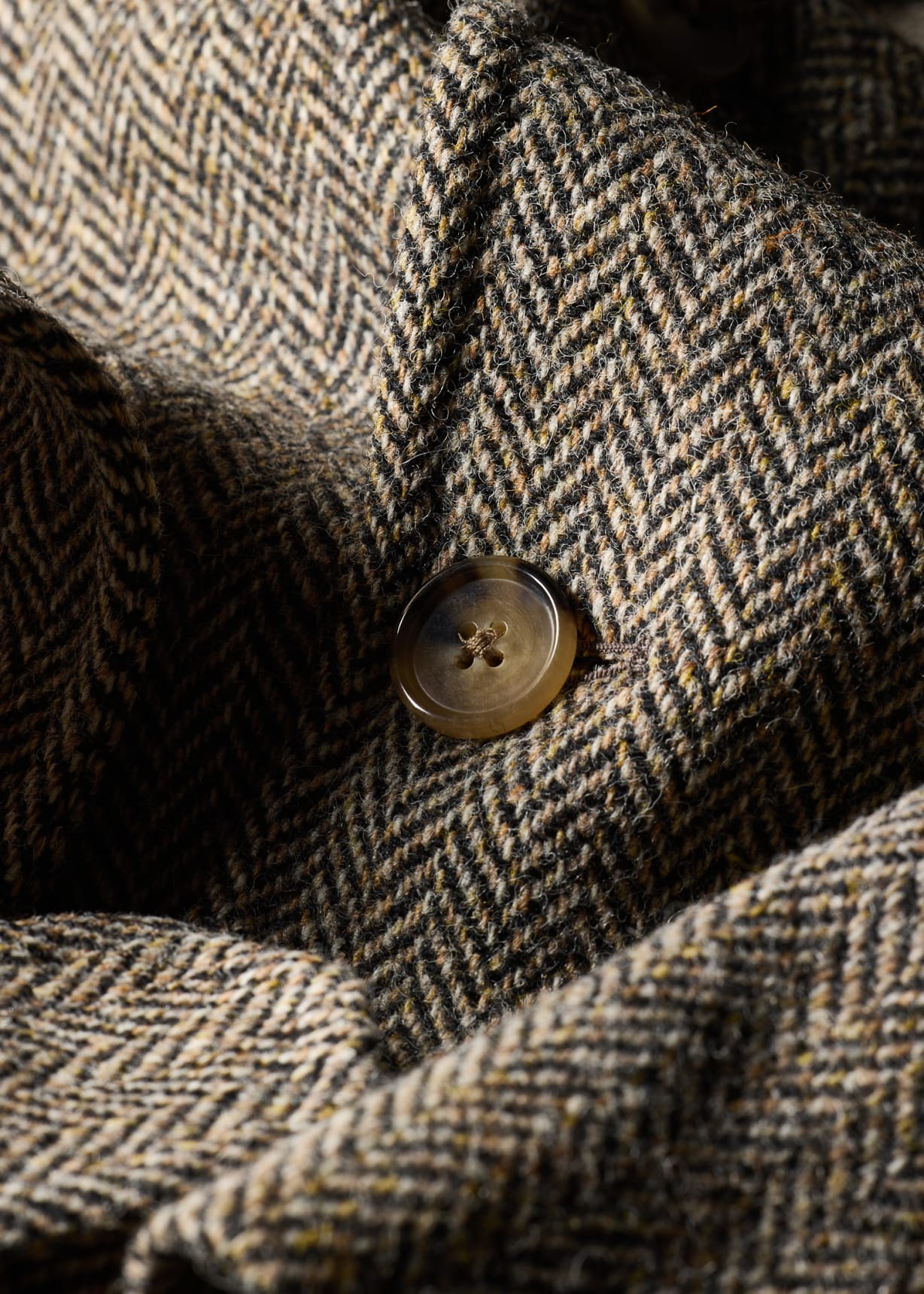 Men's Light Brown Harris Tweed Herringbone Belted Coat