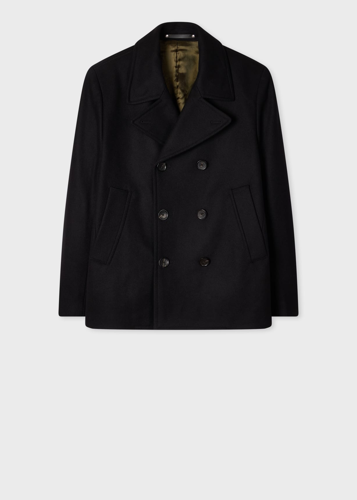 Men's Black Wool-Blend Pea Coat
