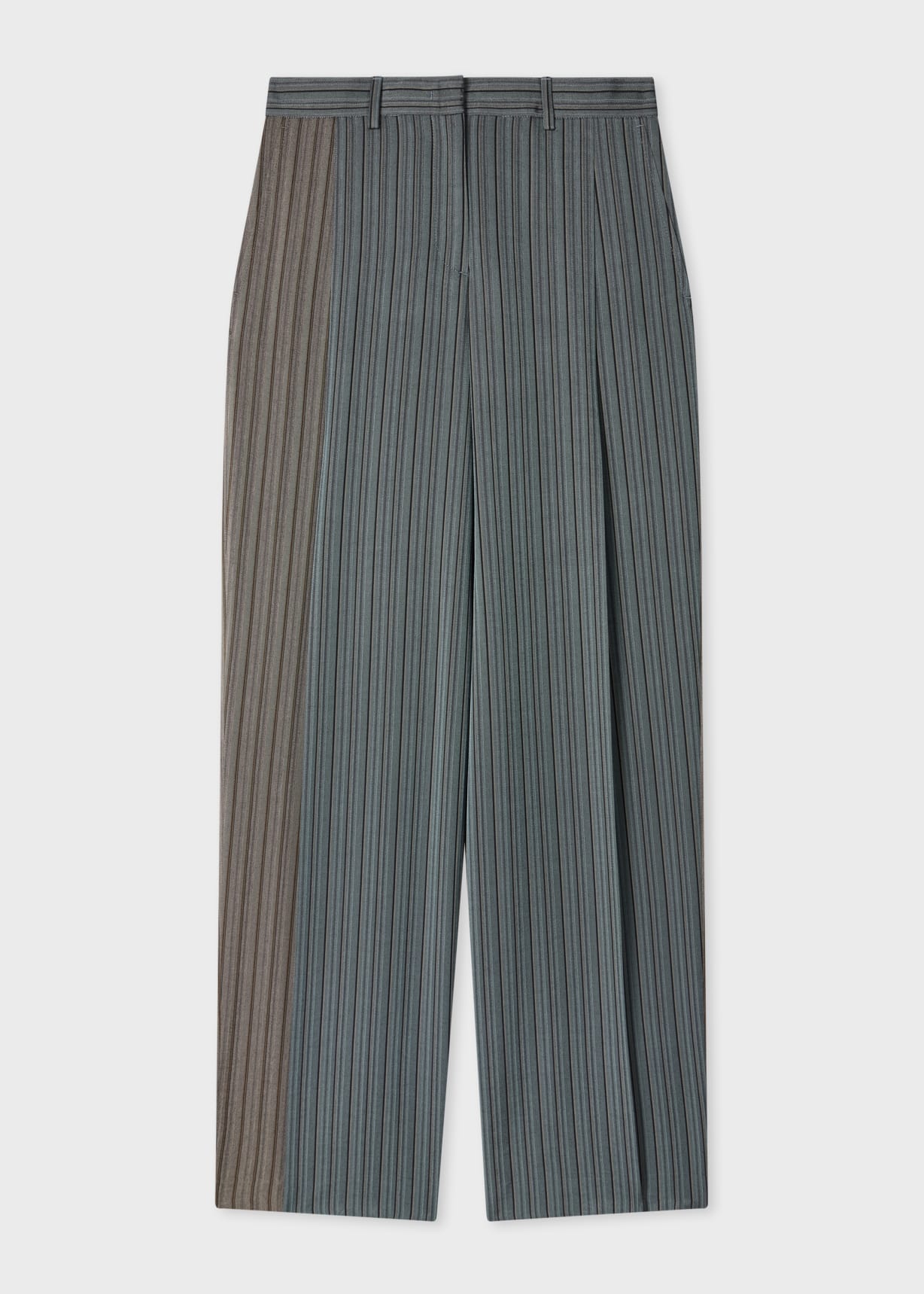 Women's Grey and Blue Mixed Stripe Wide-Leg Trousers