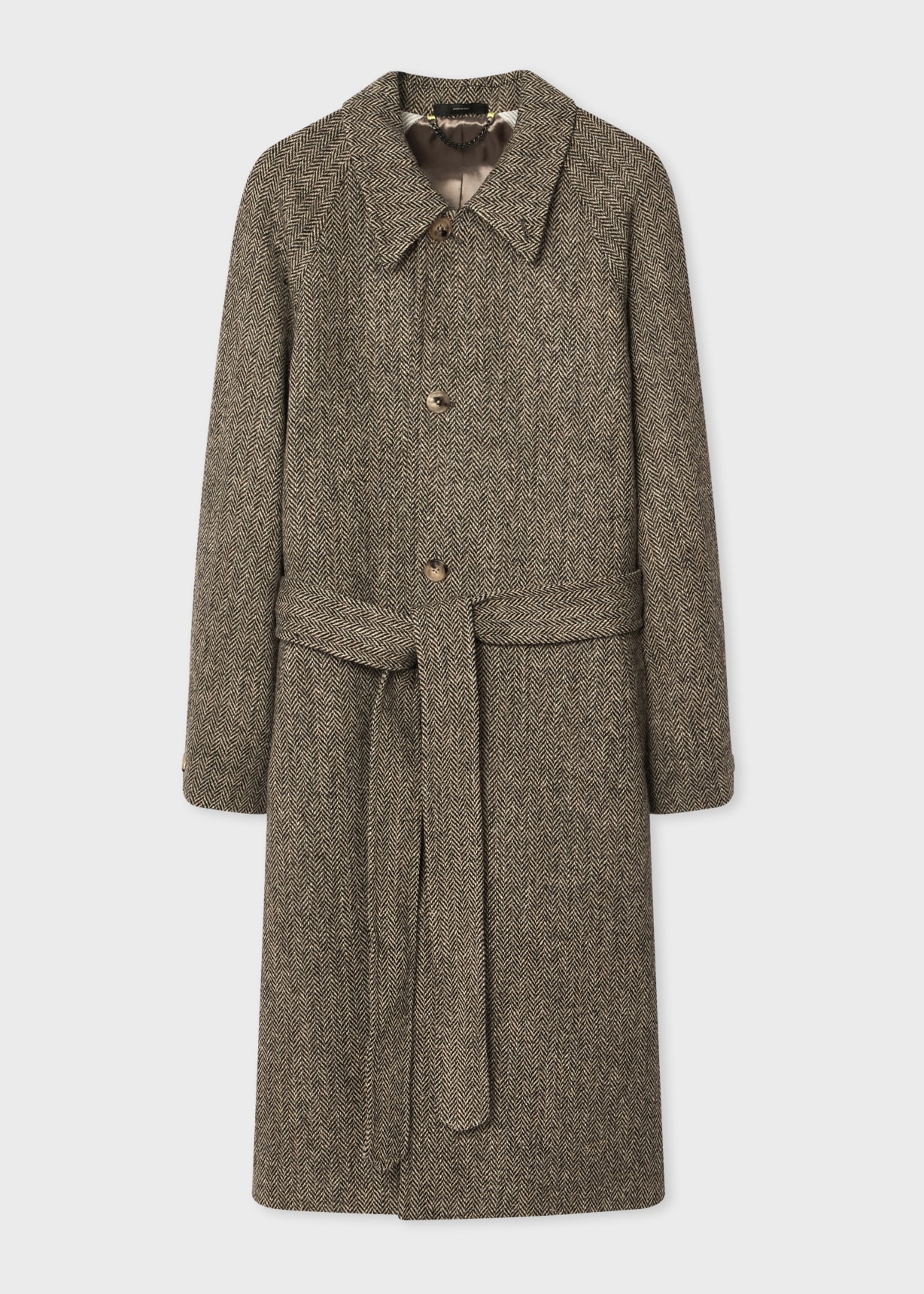 Men's Light Brown Harris Tweed Herringbone Belted Coat