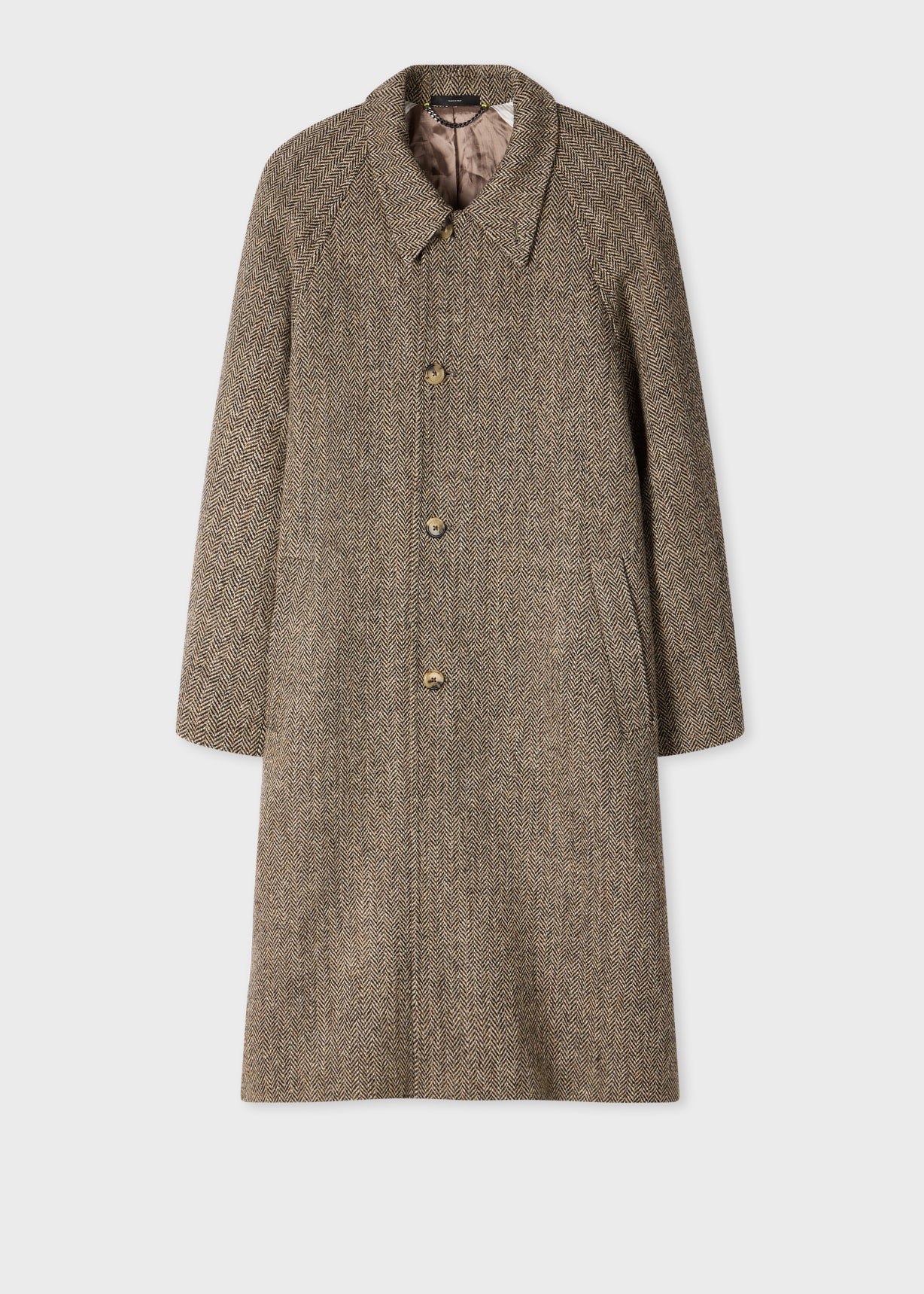 Men's Light Brown Harris Tweed Herringbone Belted Coat