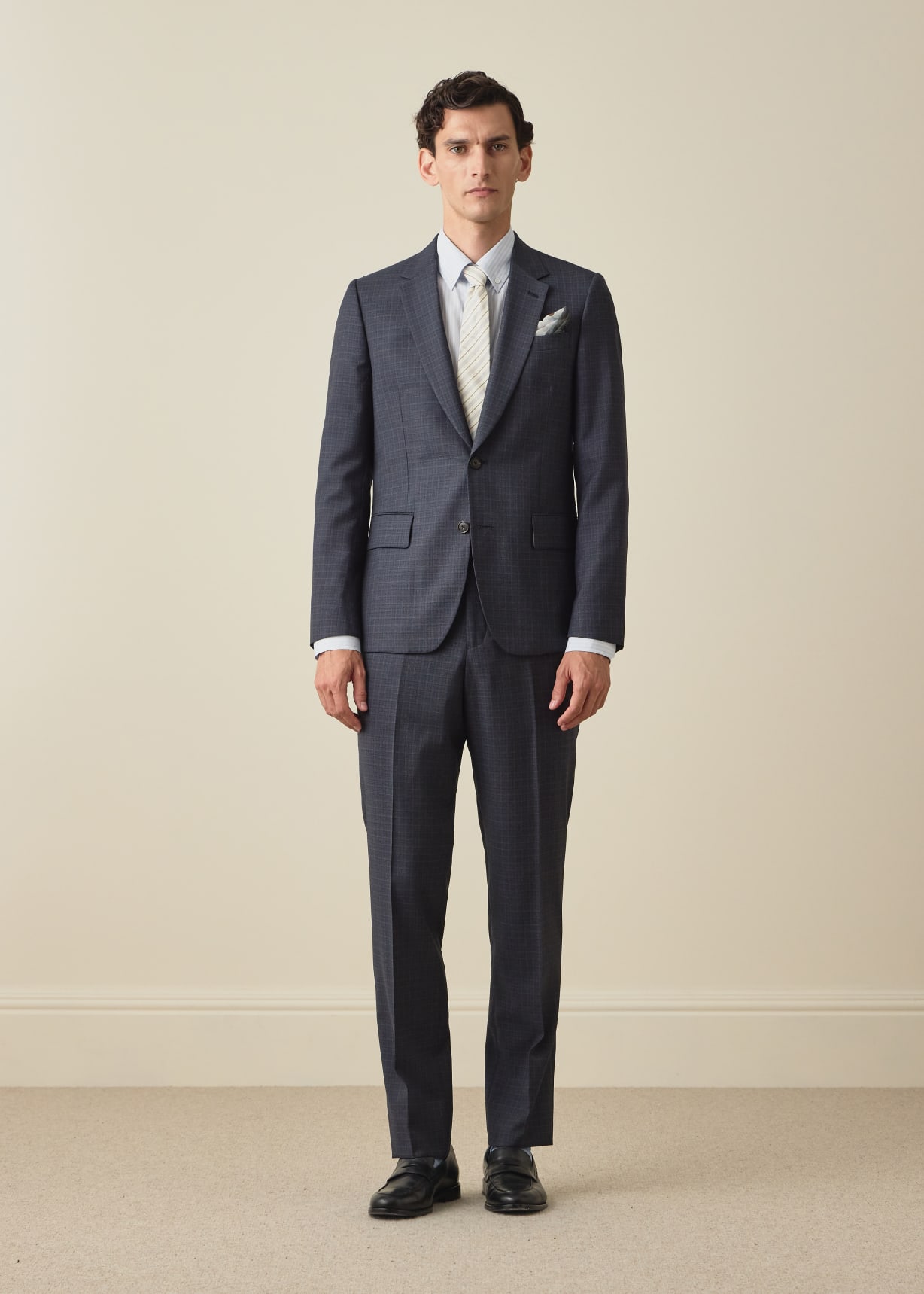 The Soho - Mid-Blue Micro Check Wool Two-Piece Suit