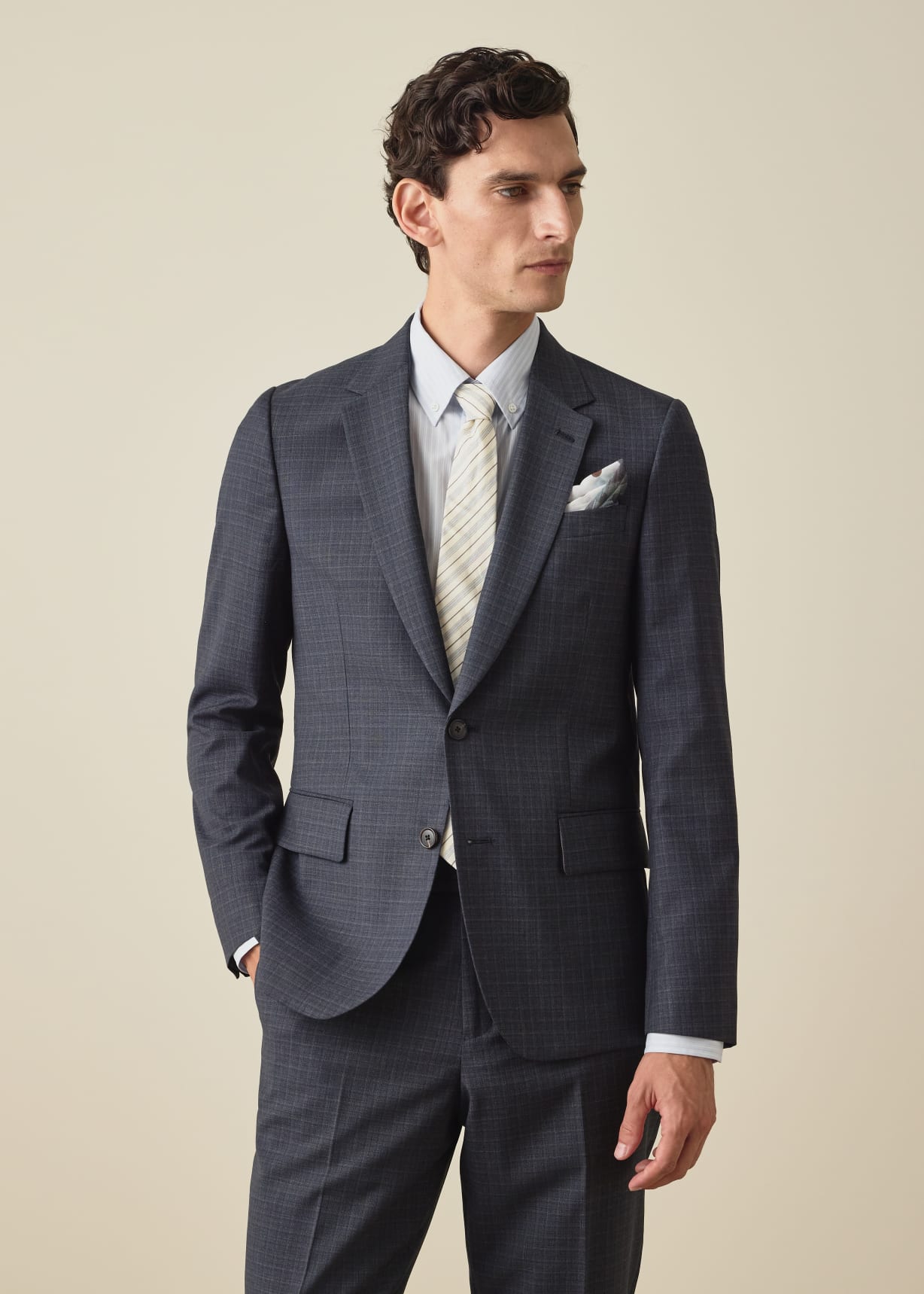 The Soho - Mid-Blue Micro Check Wool Two-Piece Suit