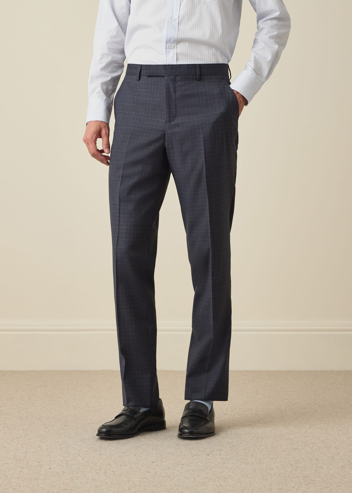 The Soho - Mid-Blue Micro Check Wool Two-Piece Suit