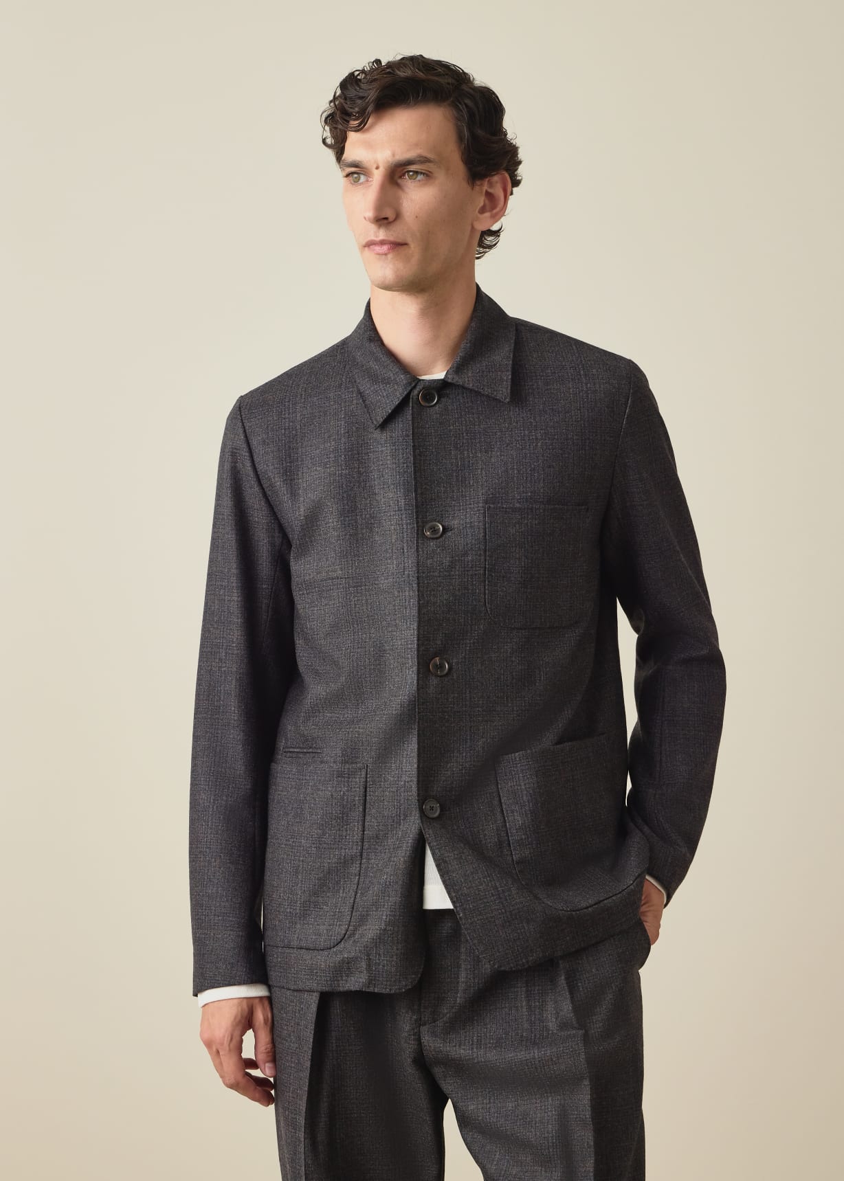 Men's Grey and Brown Check Wool Work Jacket