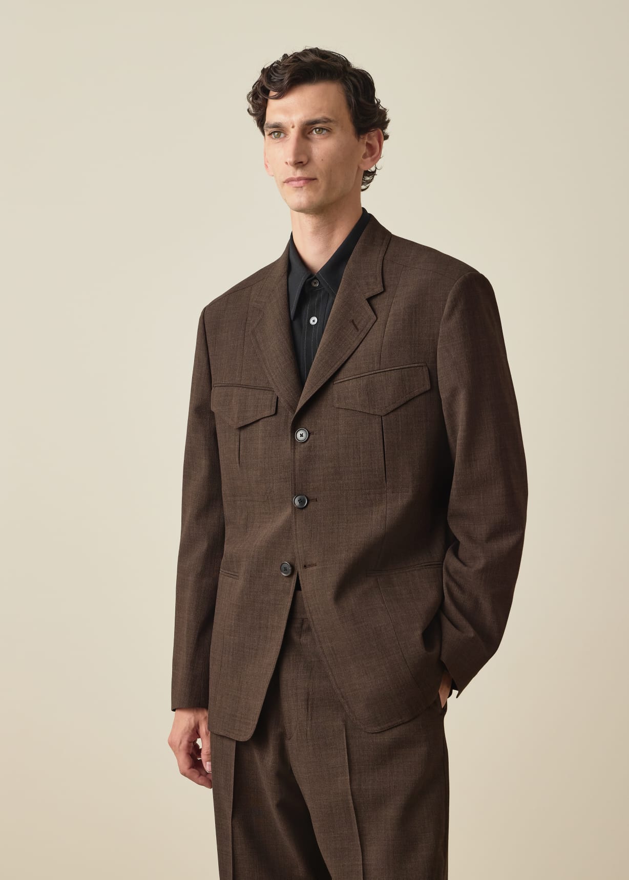 Men's Brown Crepe Viscose-Wool Four-Pocket Blazer