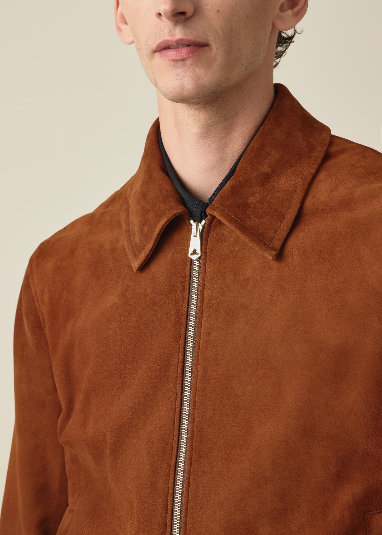 Men's Brown Suede Zip-Front Jacket