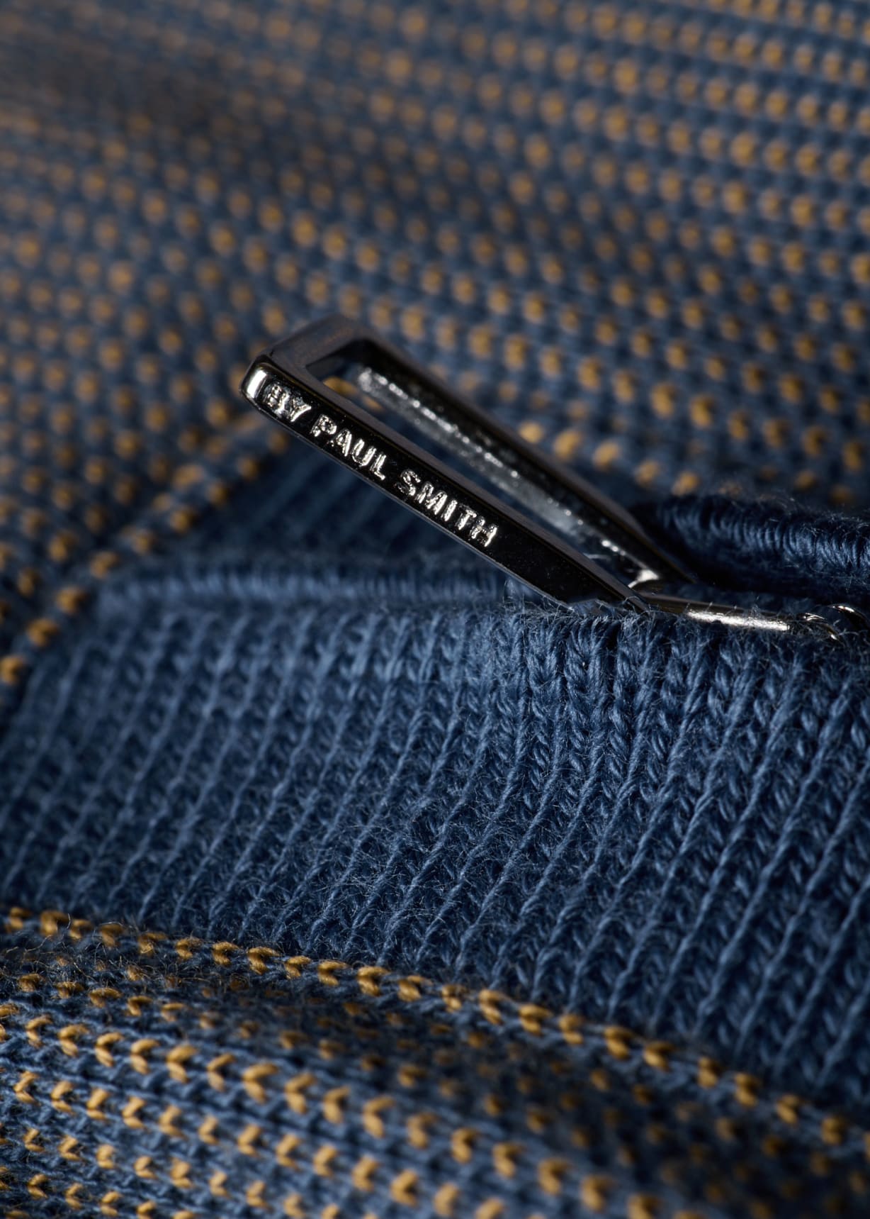 Men's Blue Textured Cotton Zip Polo Shirt