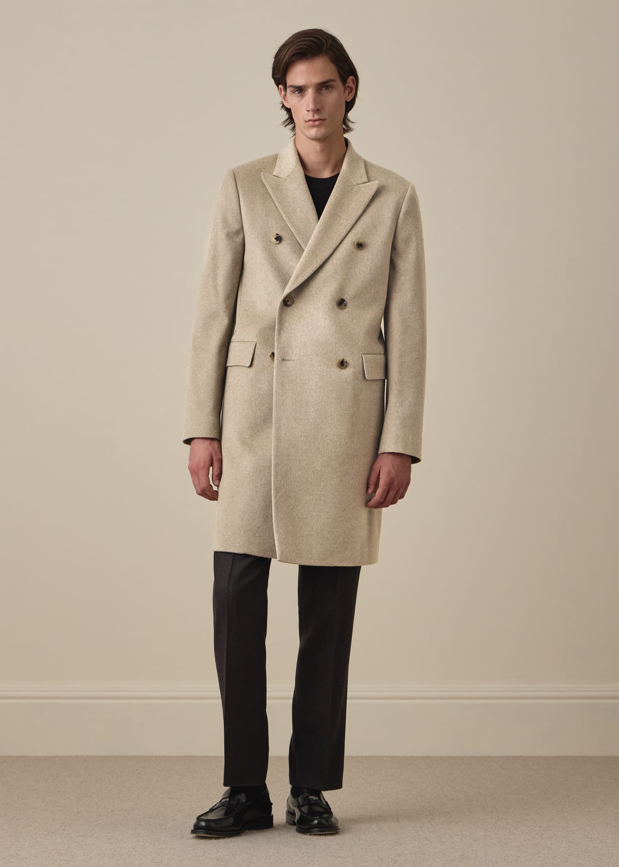 Men's Taupe Wool-Cashmere Double-Breasted Overcoat