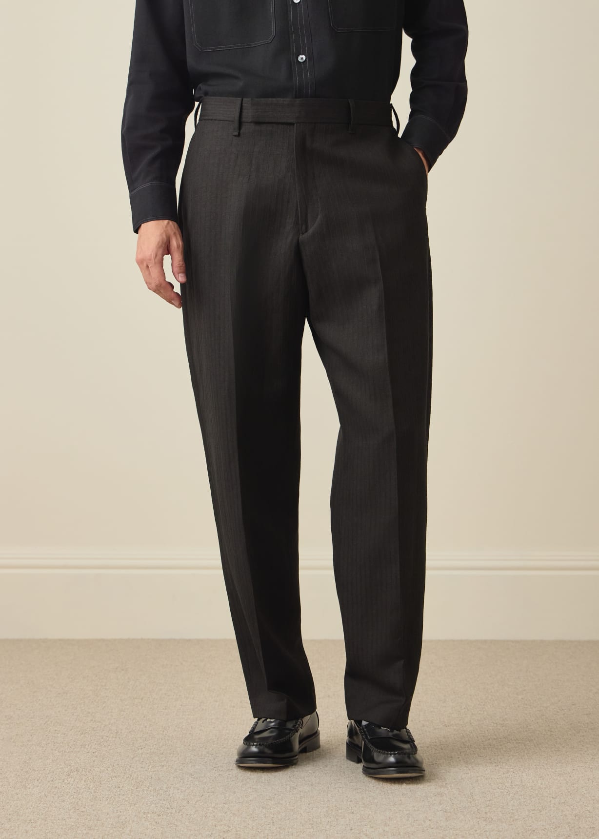 【希少】90s Paul smith wide slacks リネン ウール混 Men's Black Linen and Wool-Blend Textured Twill Trousers