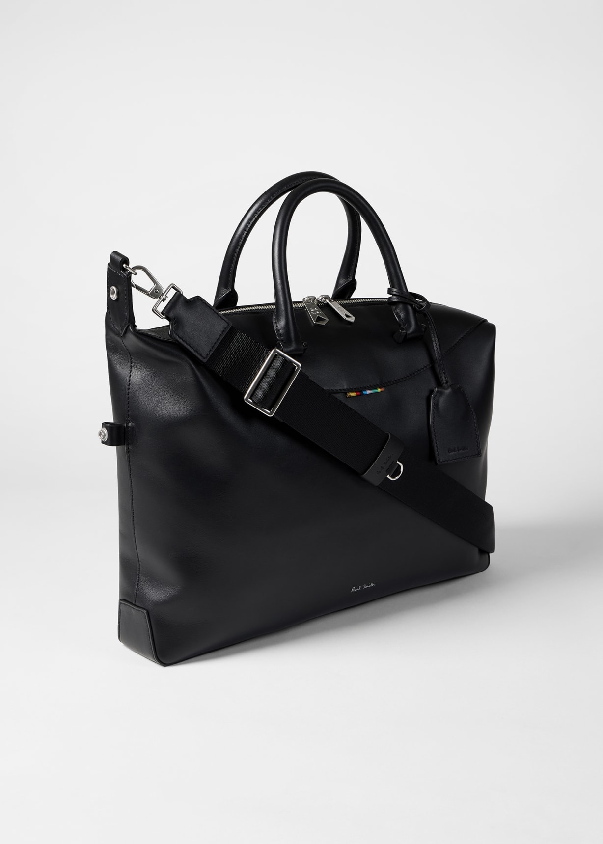 Black Signature Tab Leather Duffle Folio