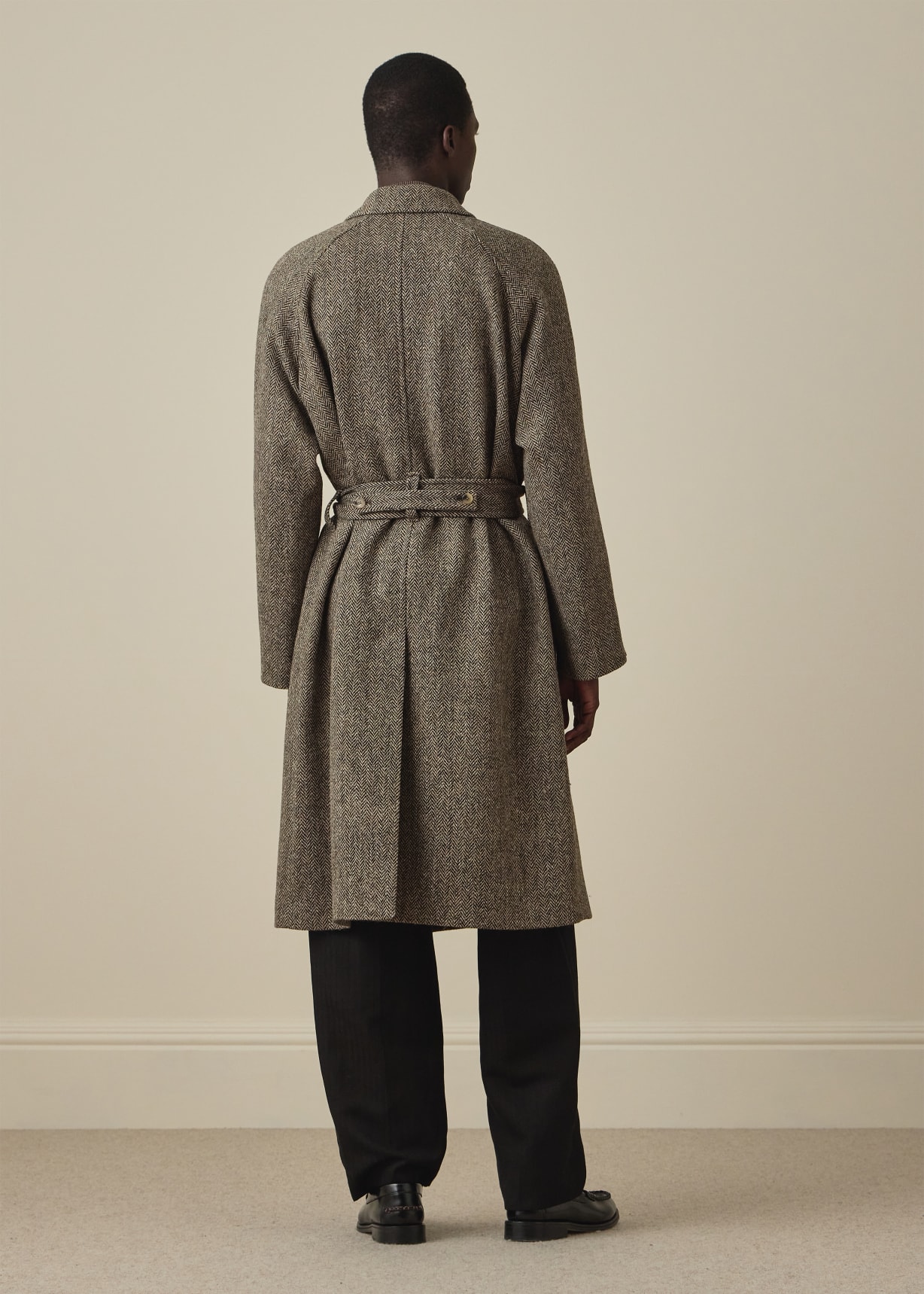 Men's Light Brown Harris Tweed Herringbone Belted Coat