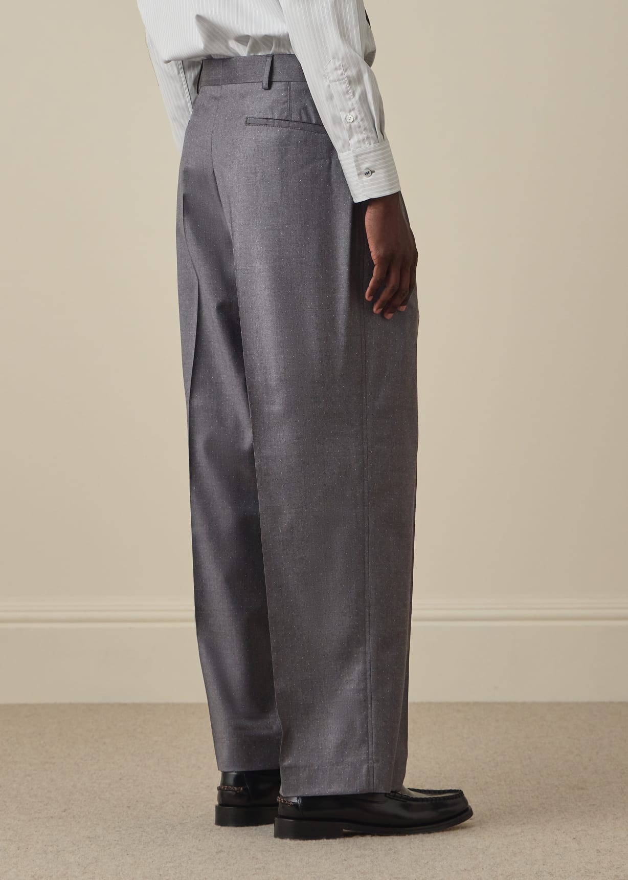 Men's Grey Pin-Dot Wool Pleated Trousers