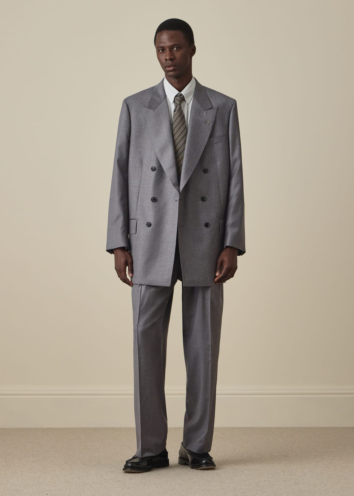 Men's Grey Pin-Dot Wool Pleated Trousers