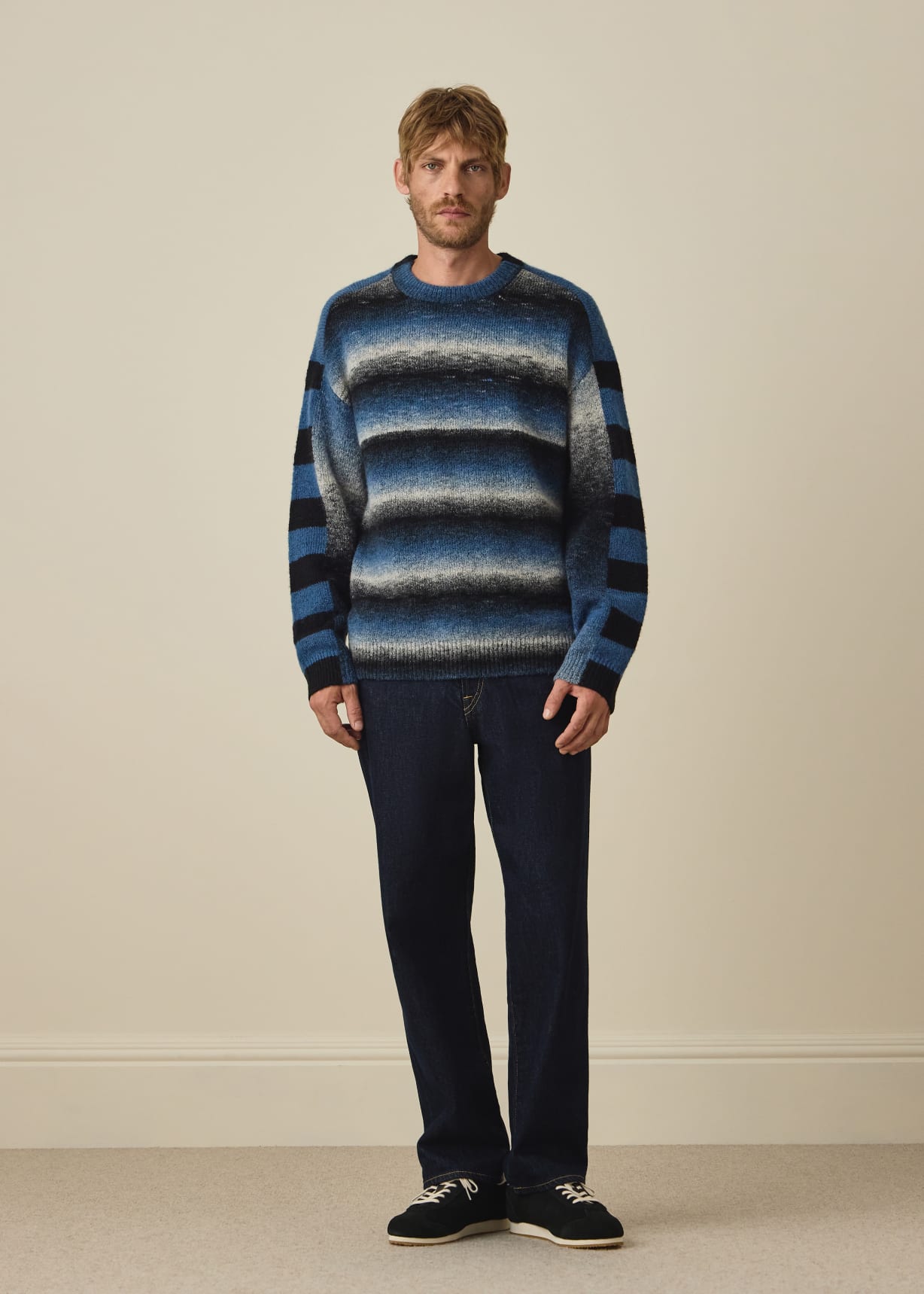 Men's Black and Blue Space-Dye Intarsia Sweater