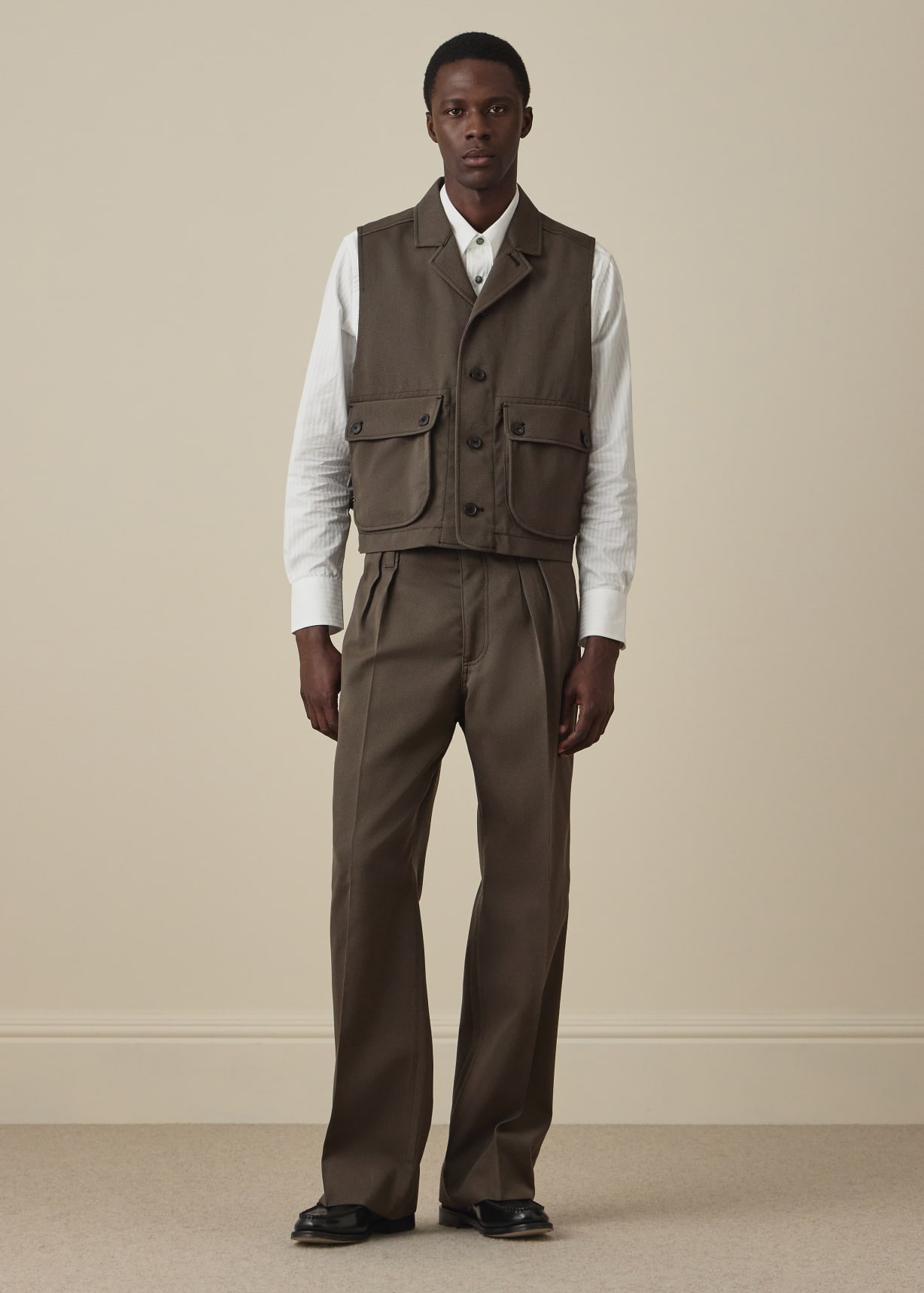 Men's Relaxed-Fit Brown Wool-Twill Trousers