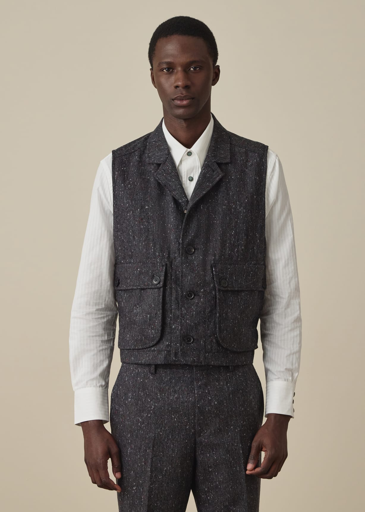 Men's Dark Grey Donegal Wool Vest Jacket