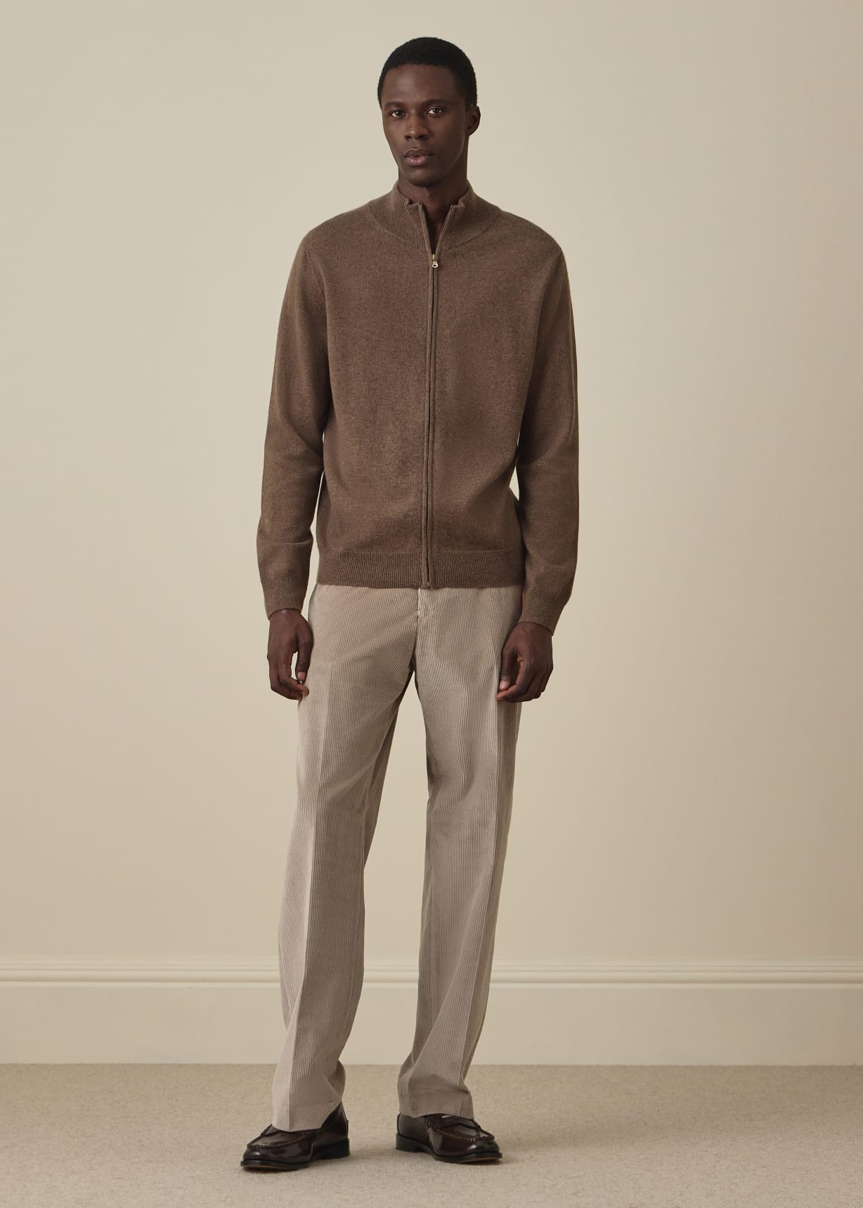 Men's Mid Brown Cashmere Zip Cardigan