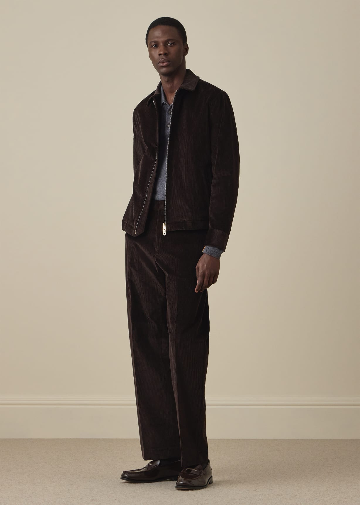 Dark Brown Corduroy Bomber Jacket