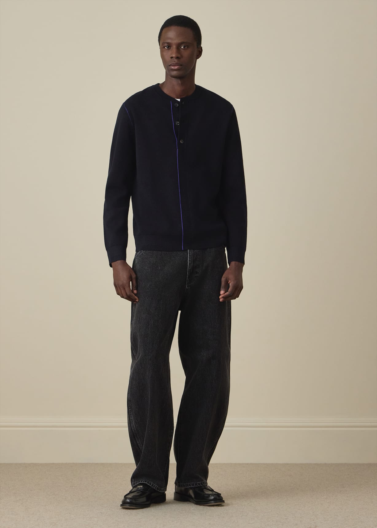 Men's Navy Merino Wool Henley Sweater