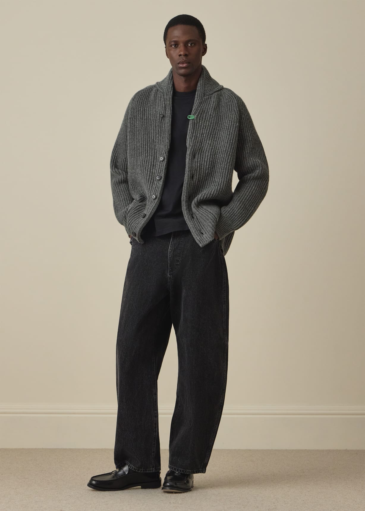 Men's Grey Lambwool Shawl Collar Cardigan
