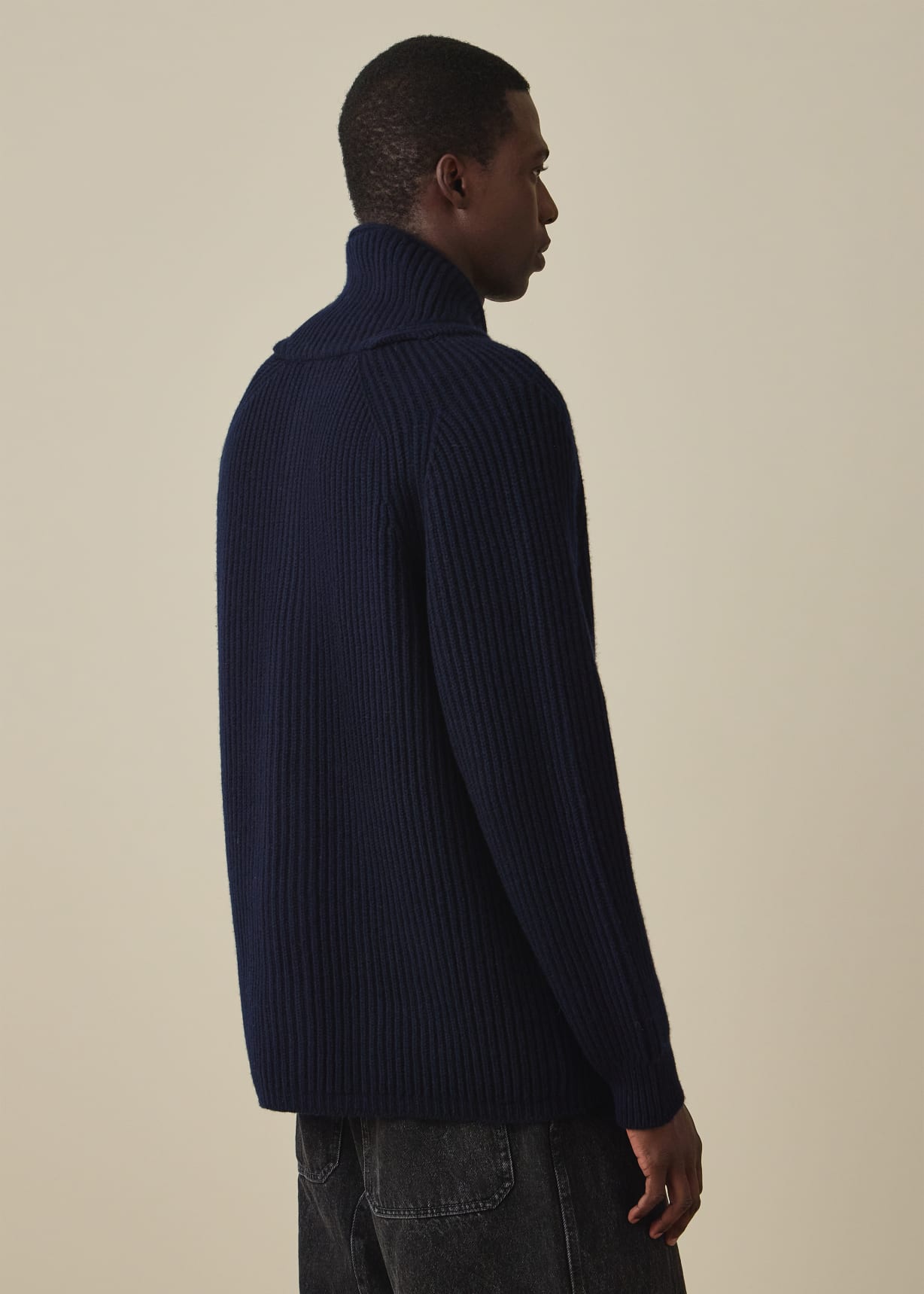 Men's Navy Lambwool Shawl Collar Cardigan