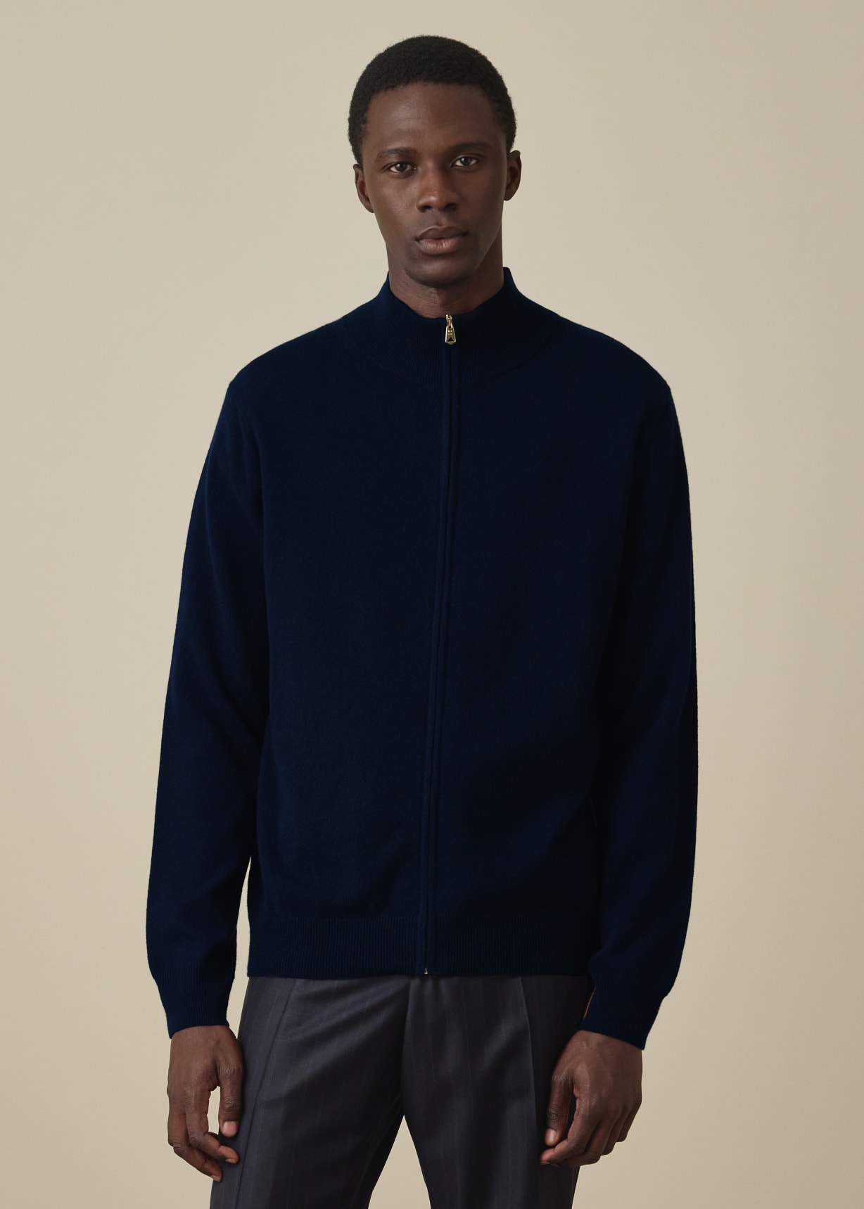 Men's Navy Cashmere Zip Cardigan