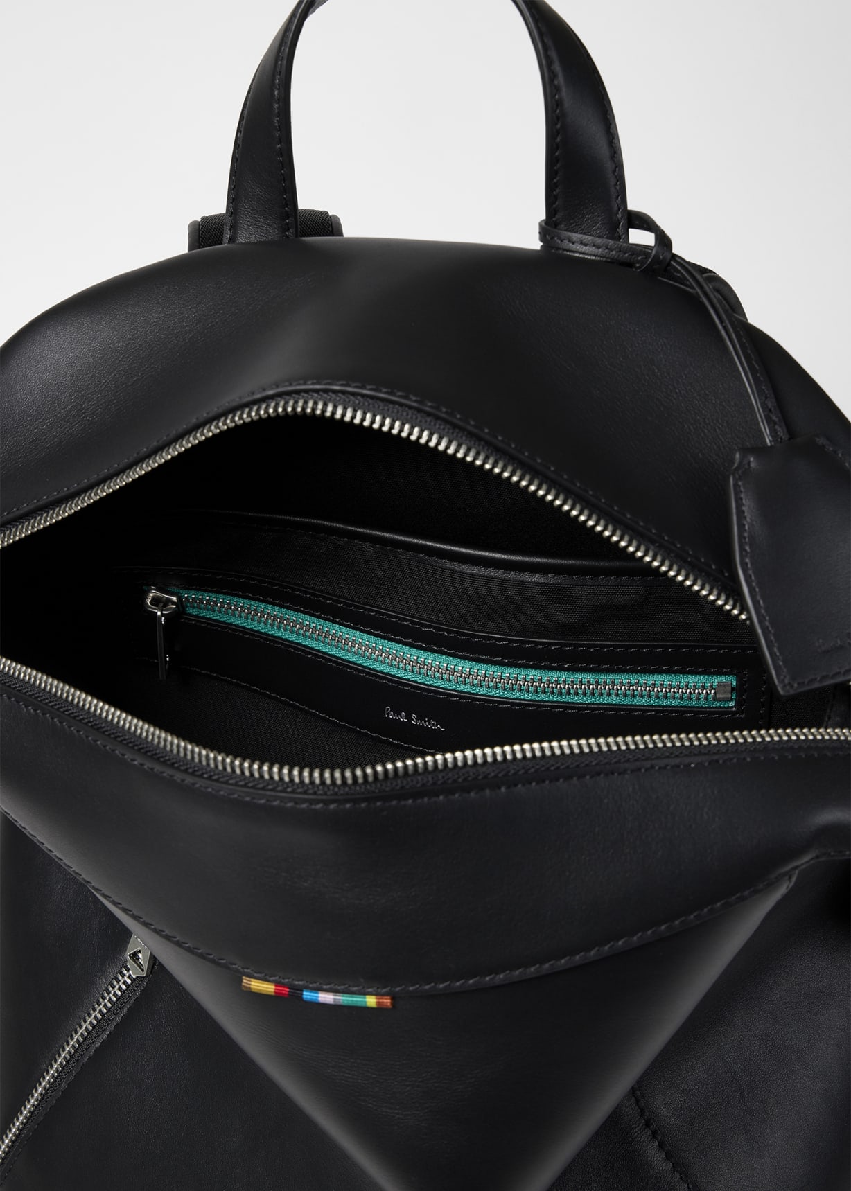 Paul Smith ブラックレザーバックパック Black Leather 'Signature Stripe' Backpack Paul Smith